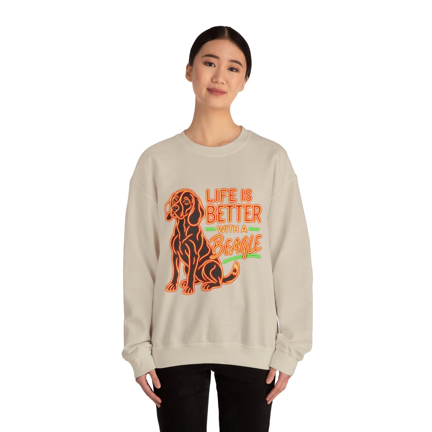 Beagle Sweatshirt — Neon Orange Life Is Better