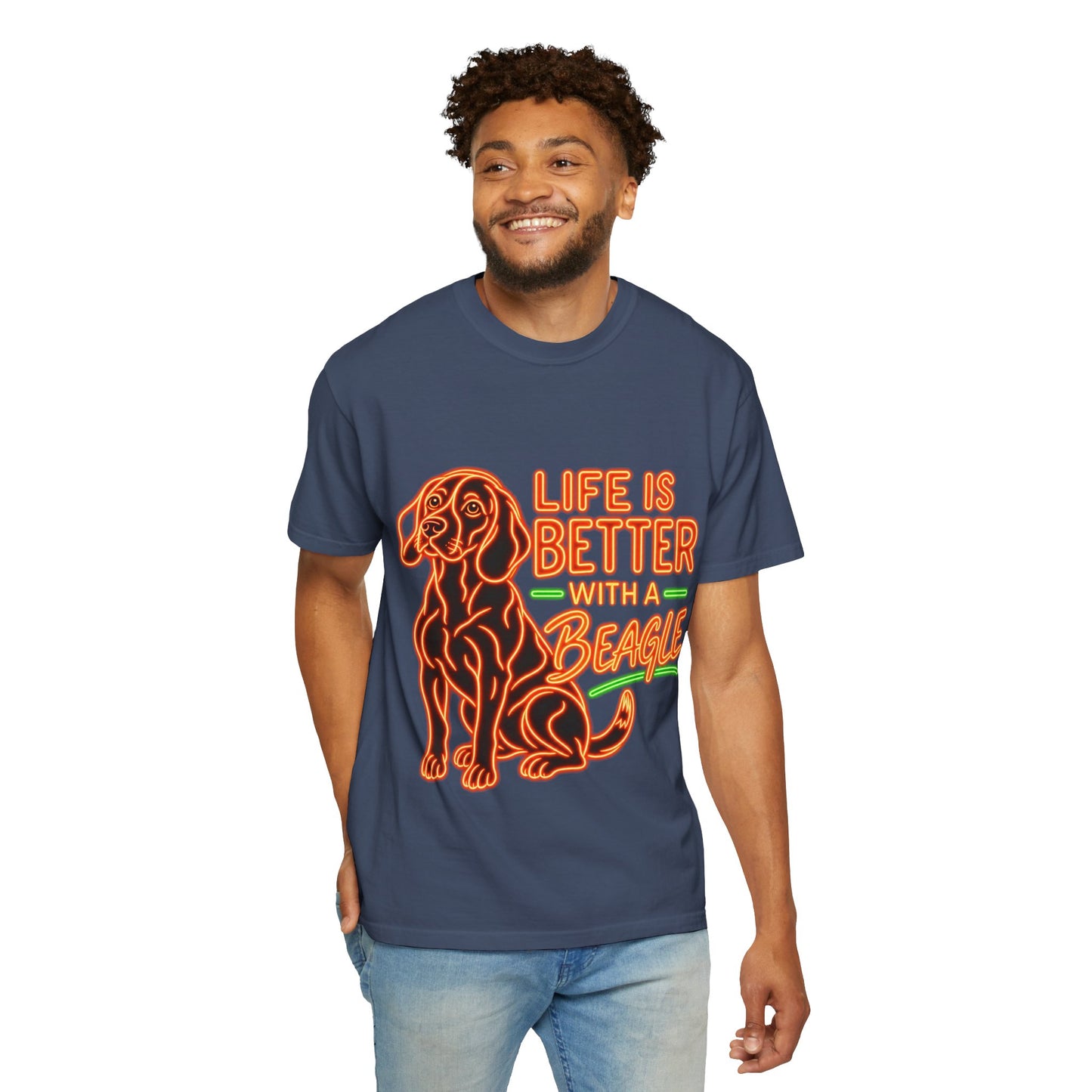 Beagle T-shirt - Neon Orange Life Is Better