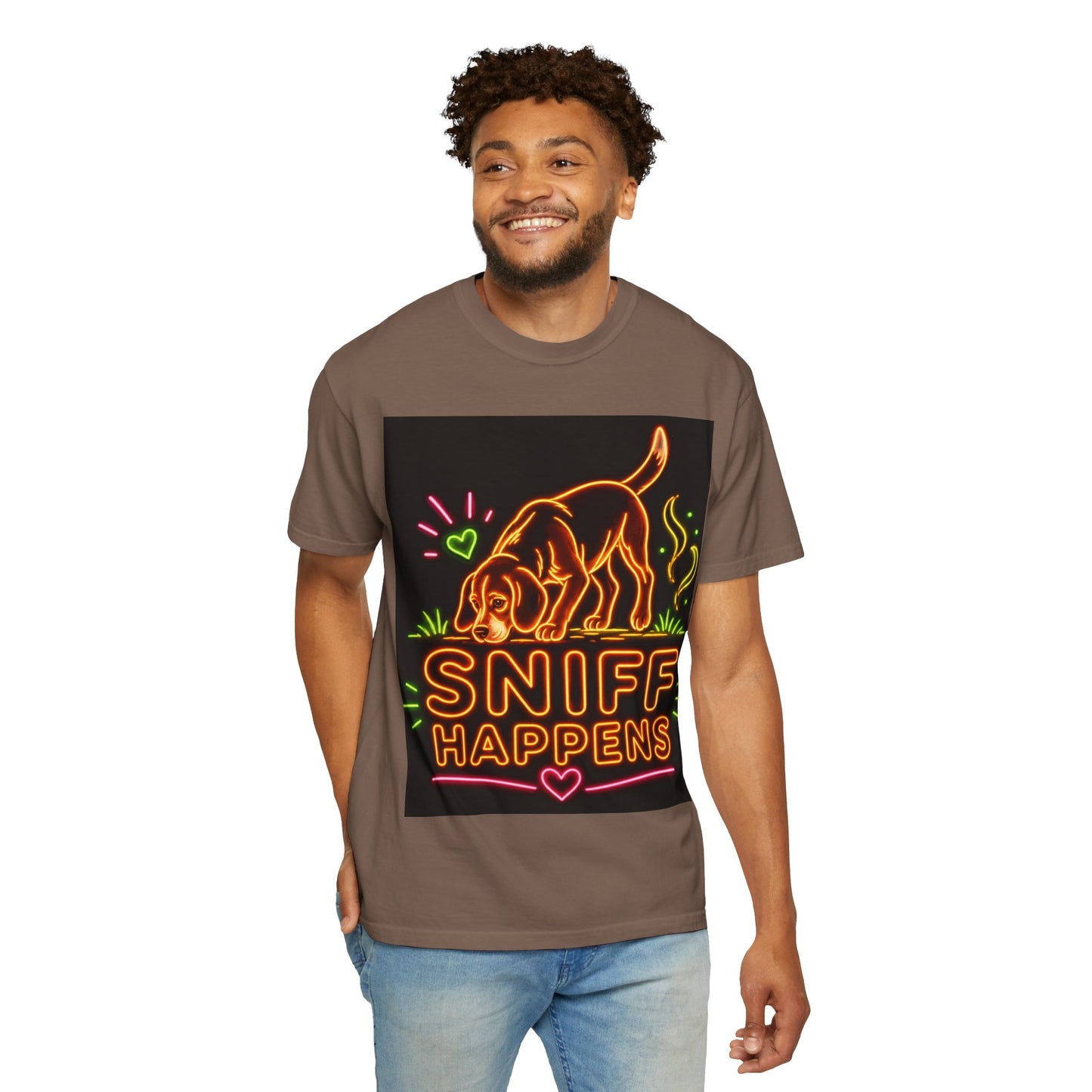 Beagle T-shirt - Neon Orange Sniff Happens