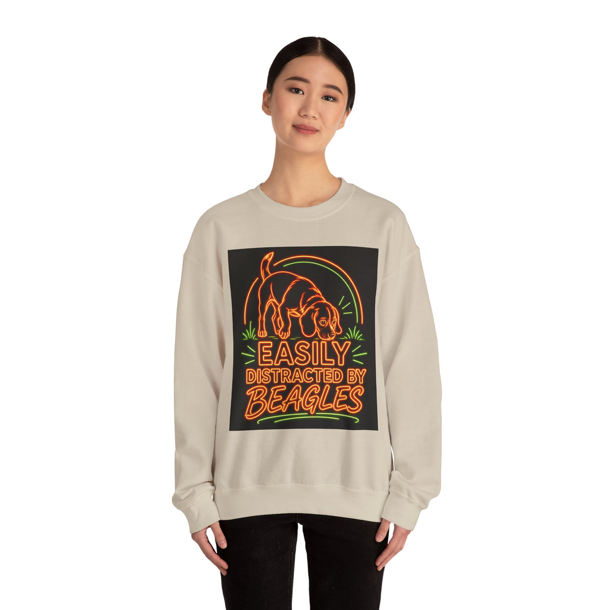 Beagle Sweatshirt — Neon Orange Easily Distracted