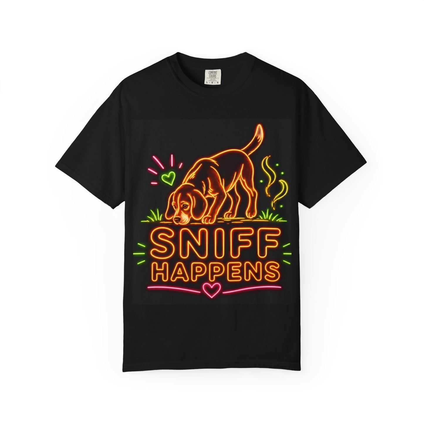 Beagle T-shirt - Neon Orange Sniff Happens