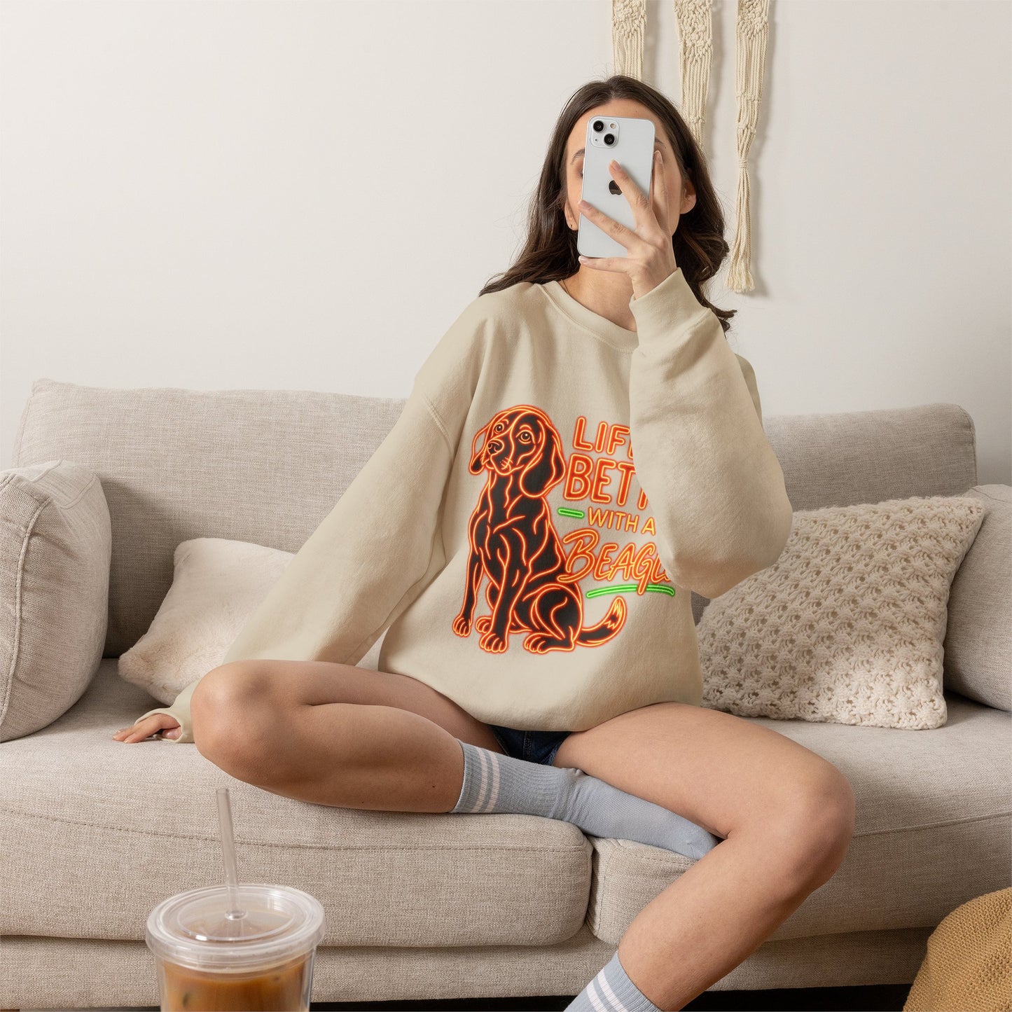 Beagle Sweatshirt — Neon Orange Life Is Better
