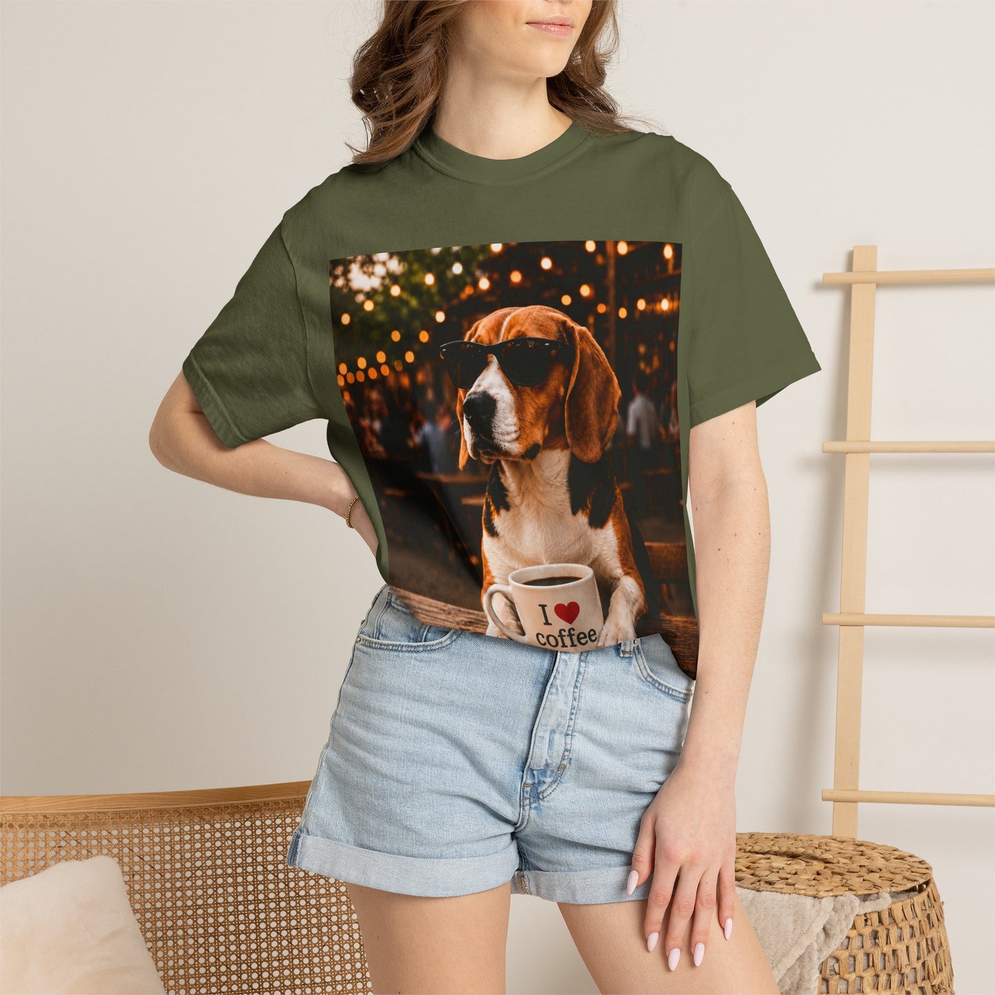 Beagle Coffee Lover T-Shirt – Hound with "I ❤️ coffee" Mug Graphic