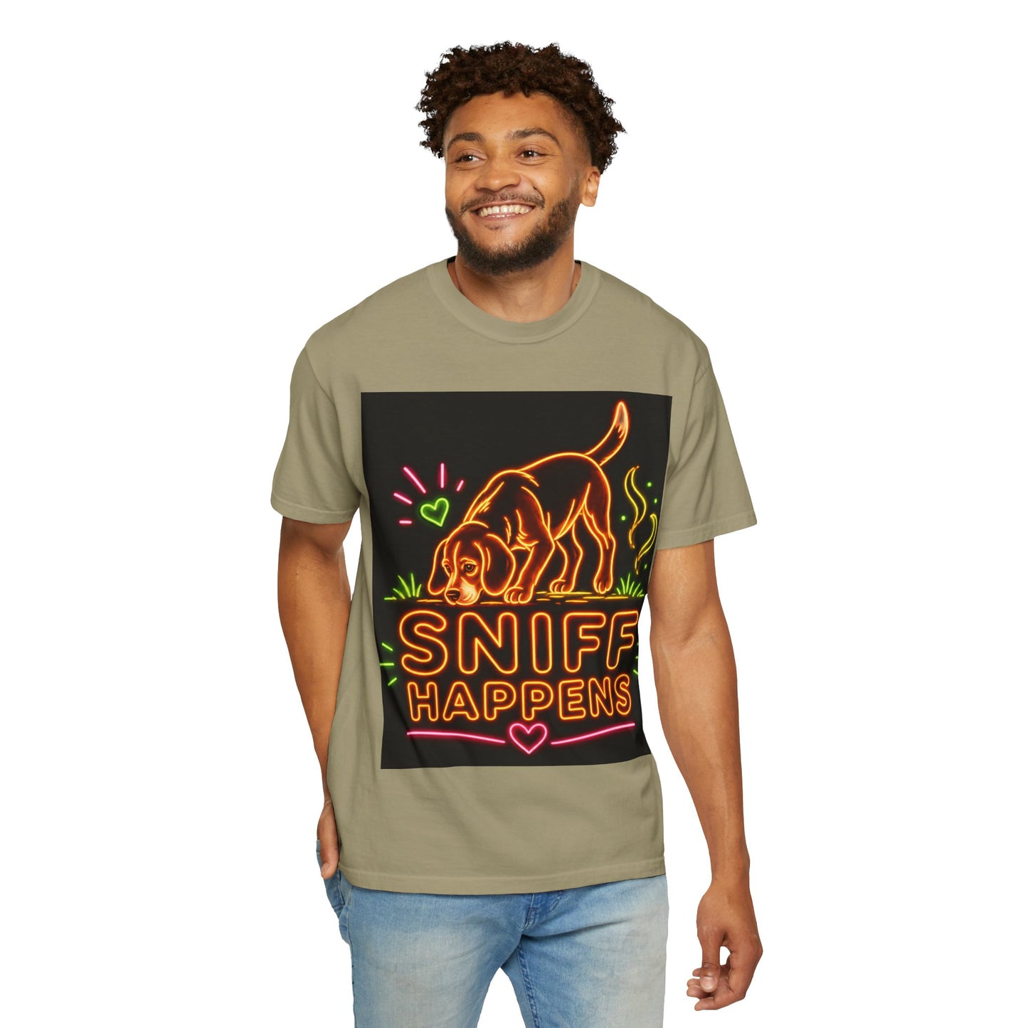 Beagle T-shirt - Neon Orange Sniff Happens