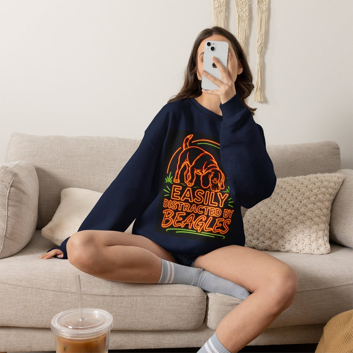 Beagle Sweatshirt — Neon Orange Easily Distracted
