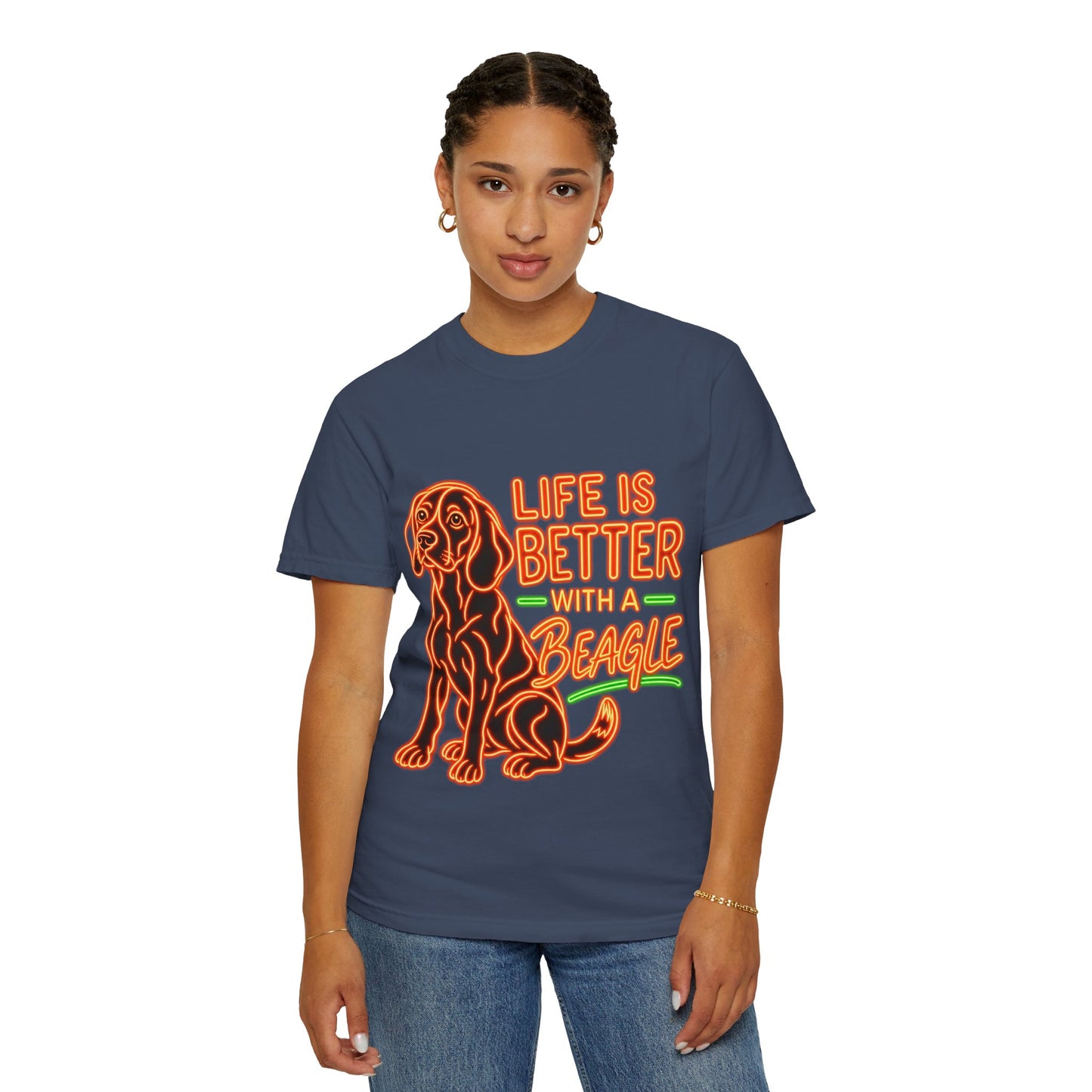 Beagle T-shirt - Neon Orange Life Is Better