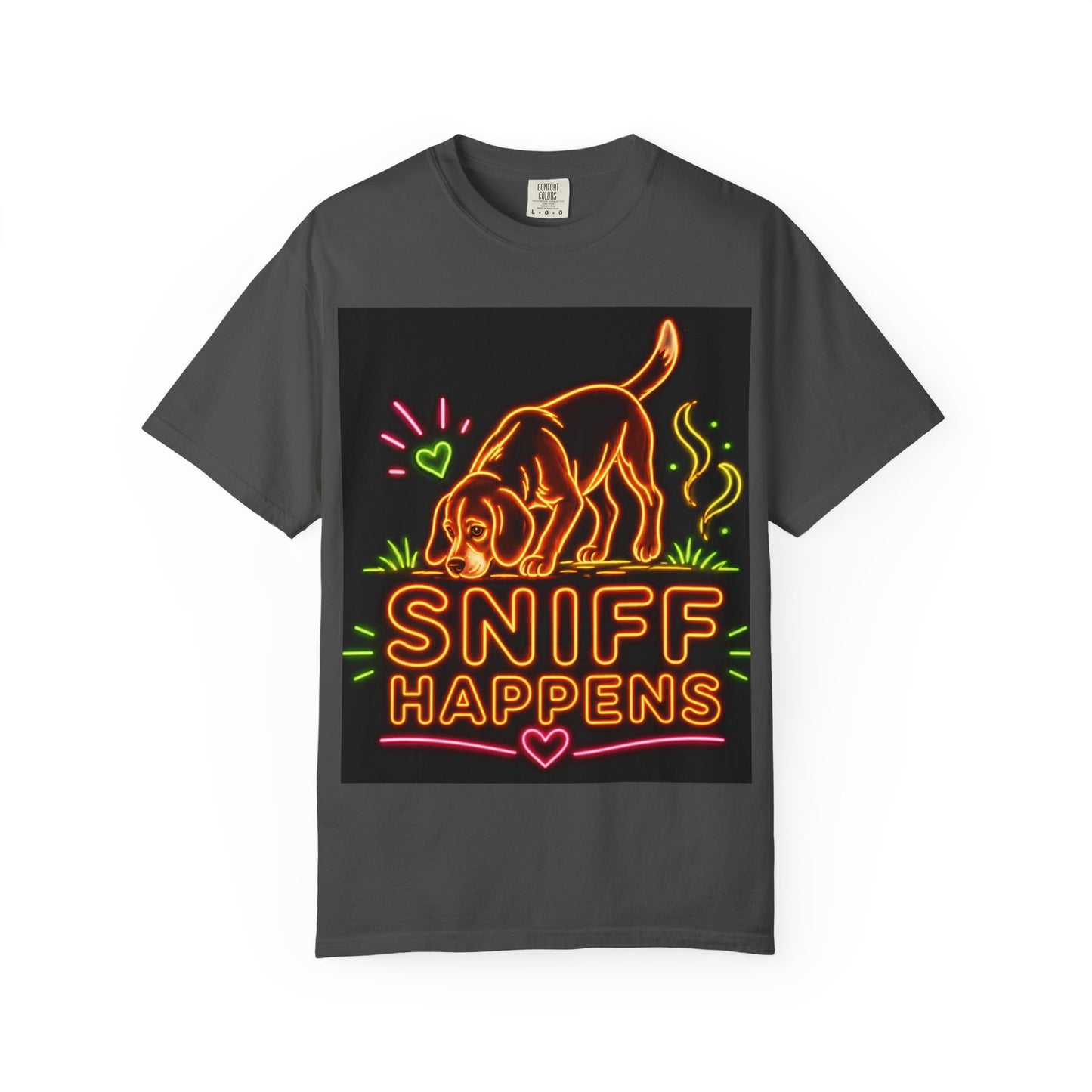 Beagle T-shirt - Neon Orange Sniff Happens