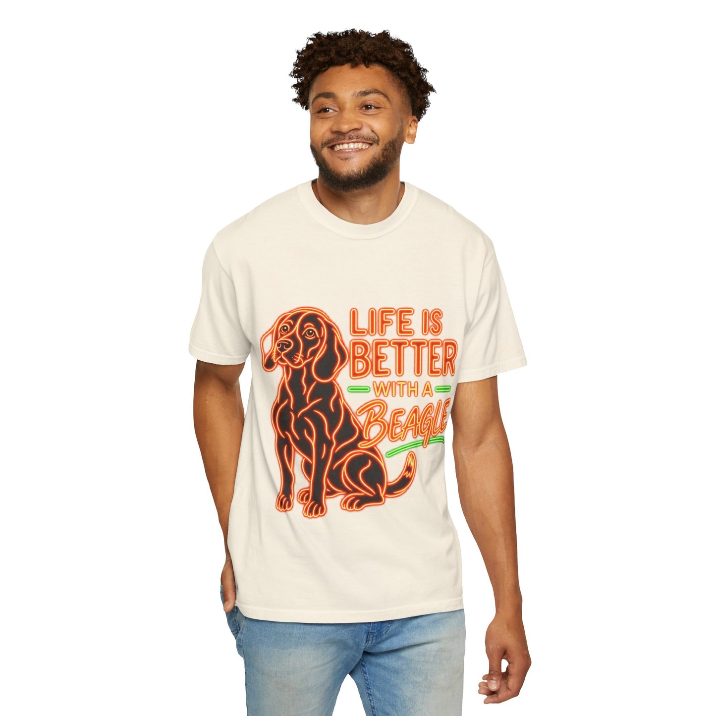 Beagle T-shirt - Neon Orange Life Is Better