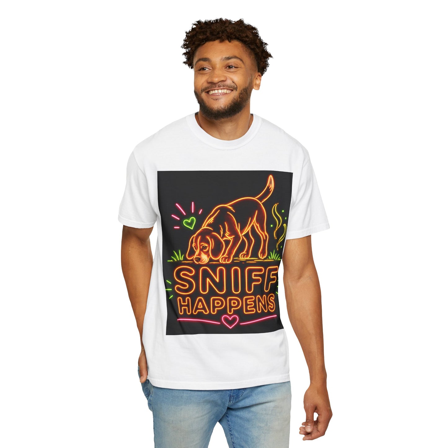 Beagle T-shirt - Neon Orange Sniff Happens