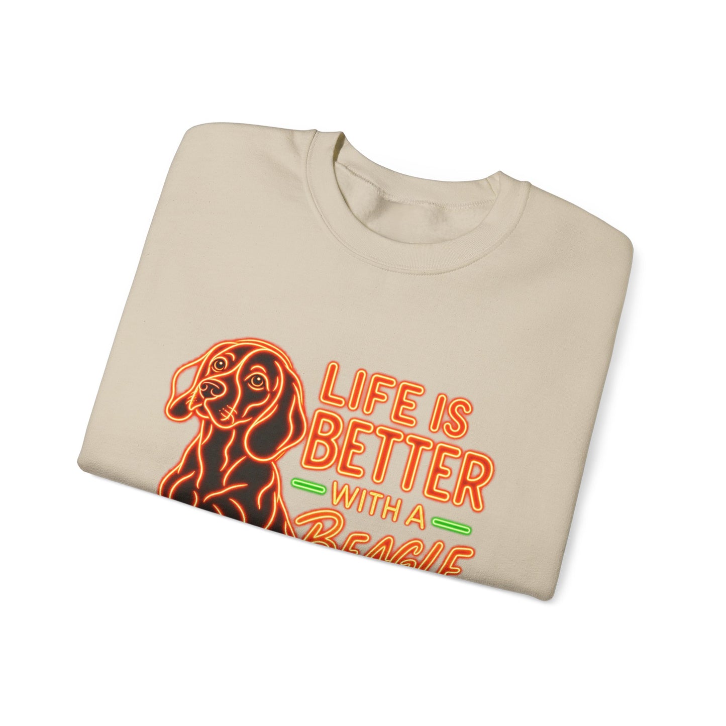 Beagle Sweatshirt — Neon Orange Life Is Better