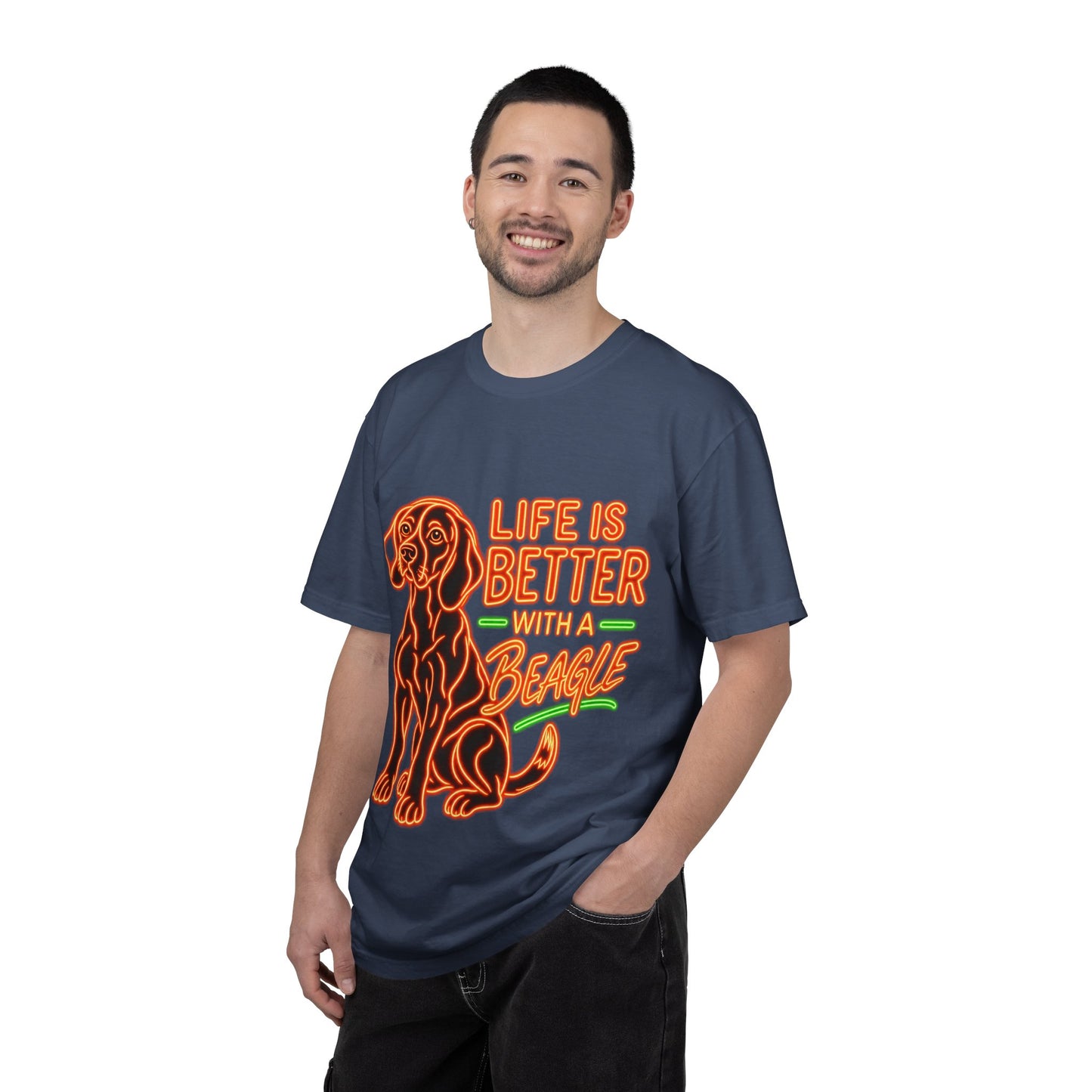 Beagle T-shirt - Neon Orange Life Is Better