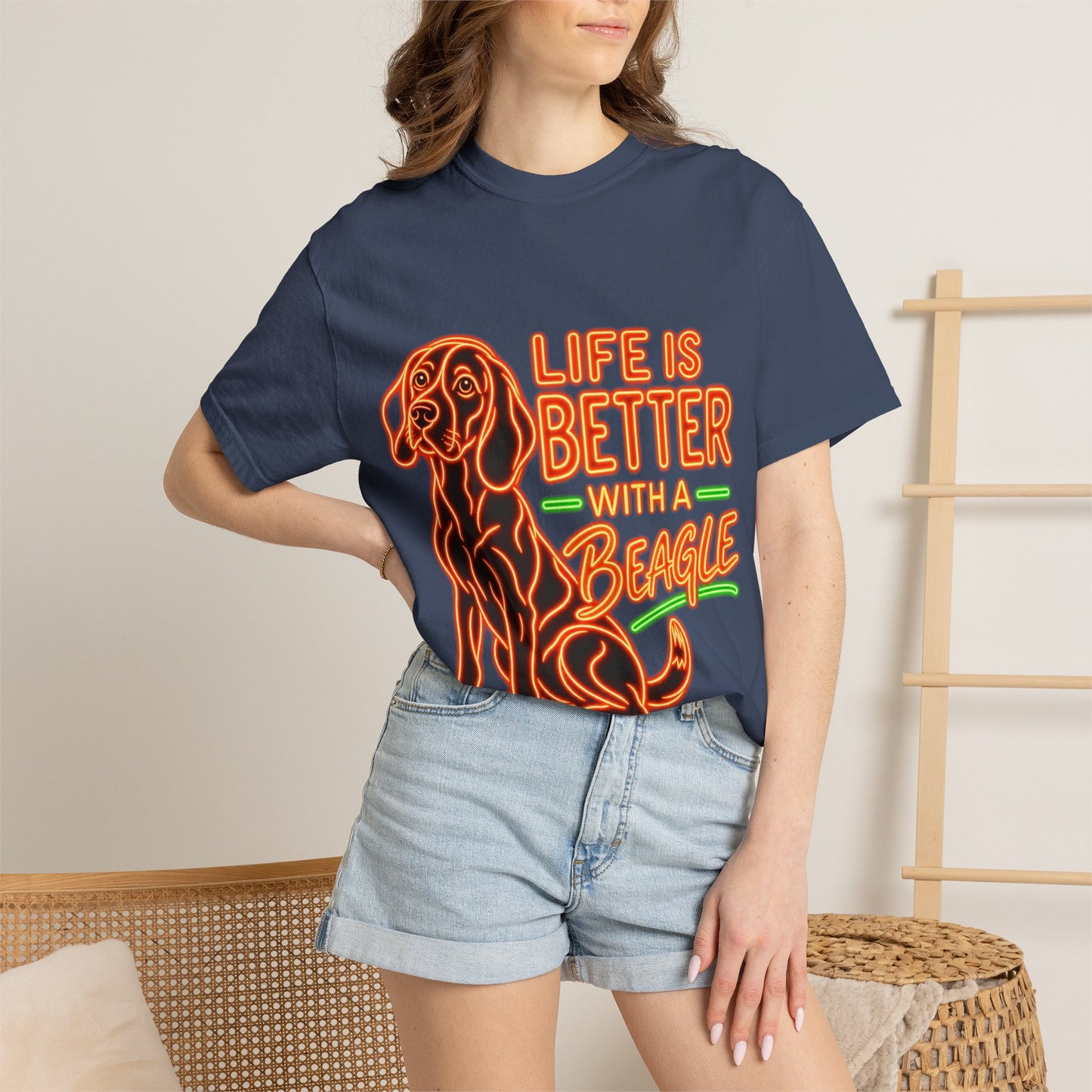 Beagle T-shirt - Neon Orange Life Is Better