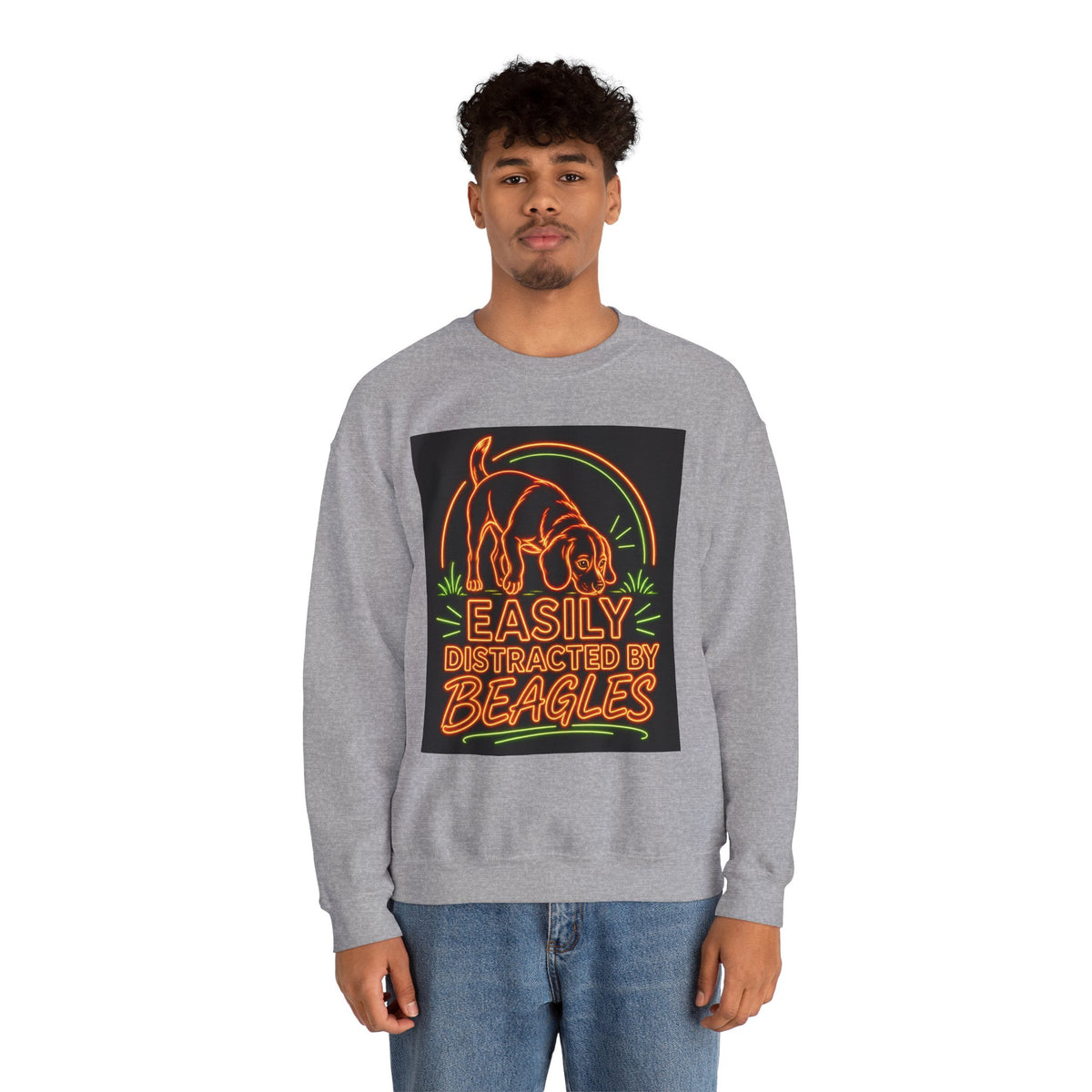 Beagle Sweatshirt — Neon Orange Easily Distracted