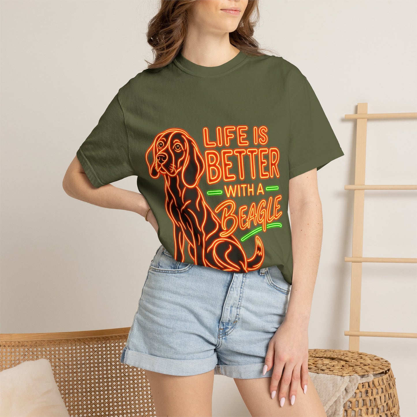 Beagle T-shirt - Neon Orange Life Is Better