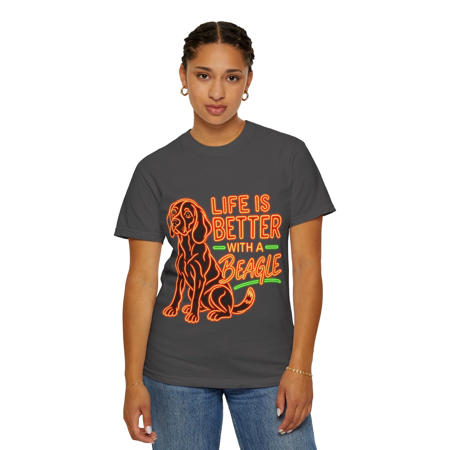 Beagle T-shirt - Neon Orange Life Is Better