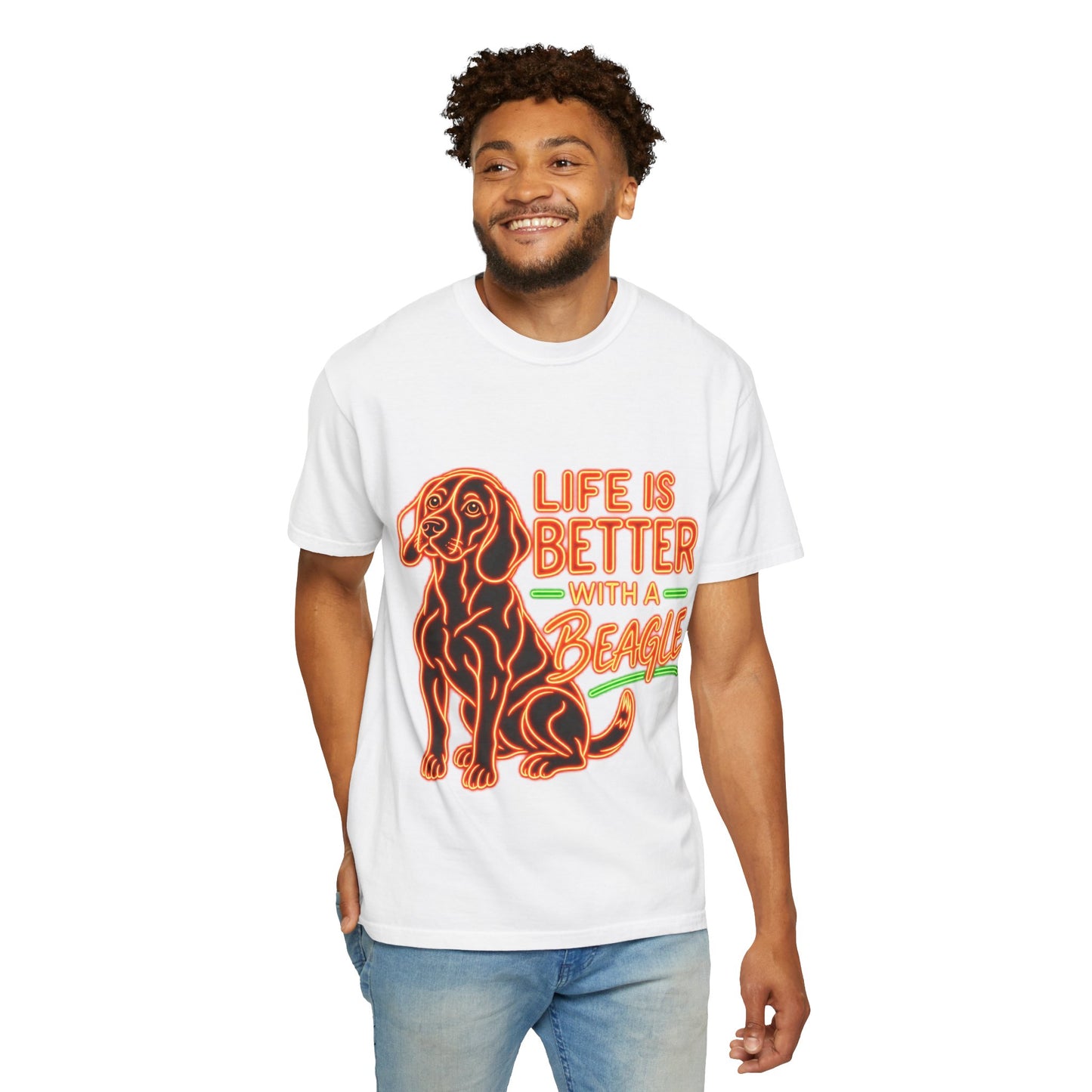 Beagle T-shirt - Neon Orange Life Is Better