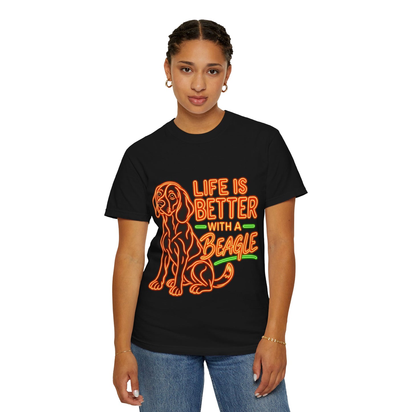 Beagle T-shirt - Neon Orange Life Is Better