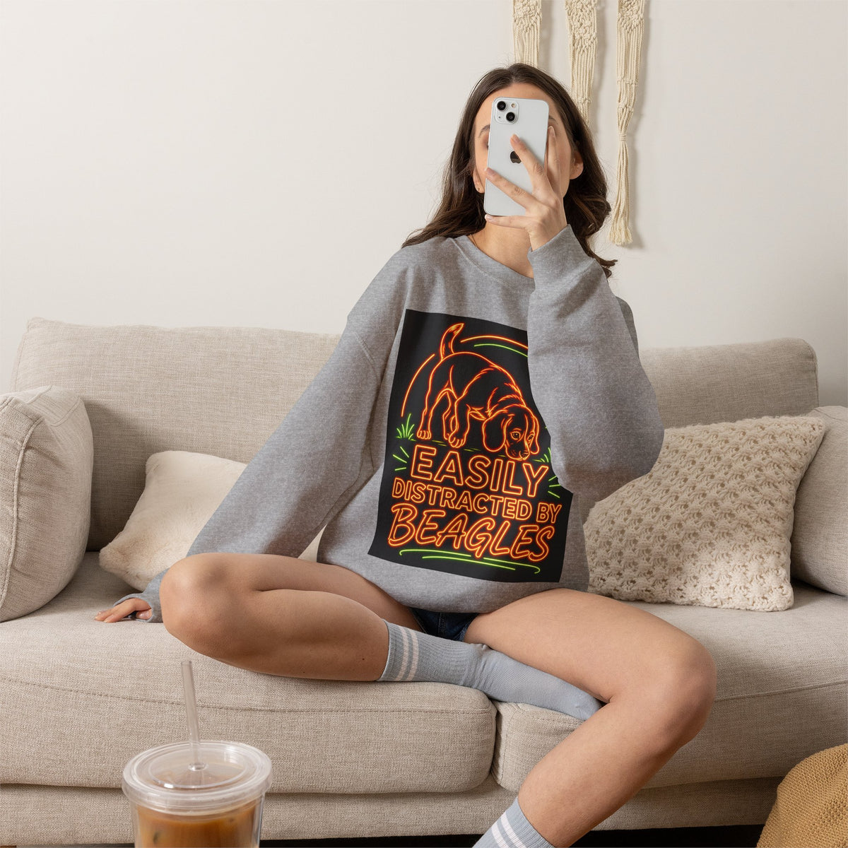 Beagle Sweatshirt — Neon Orange Easily Distracted