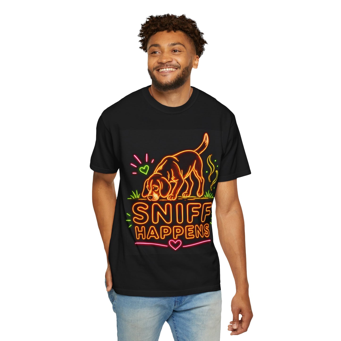Beagle T-shirt - Neon Orange Sniff Happens