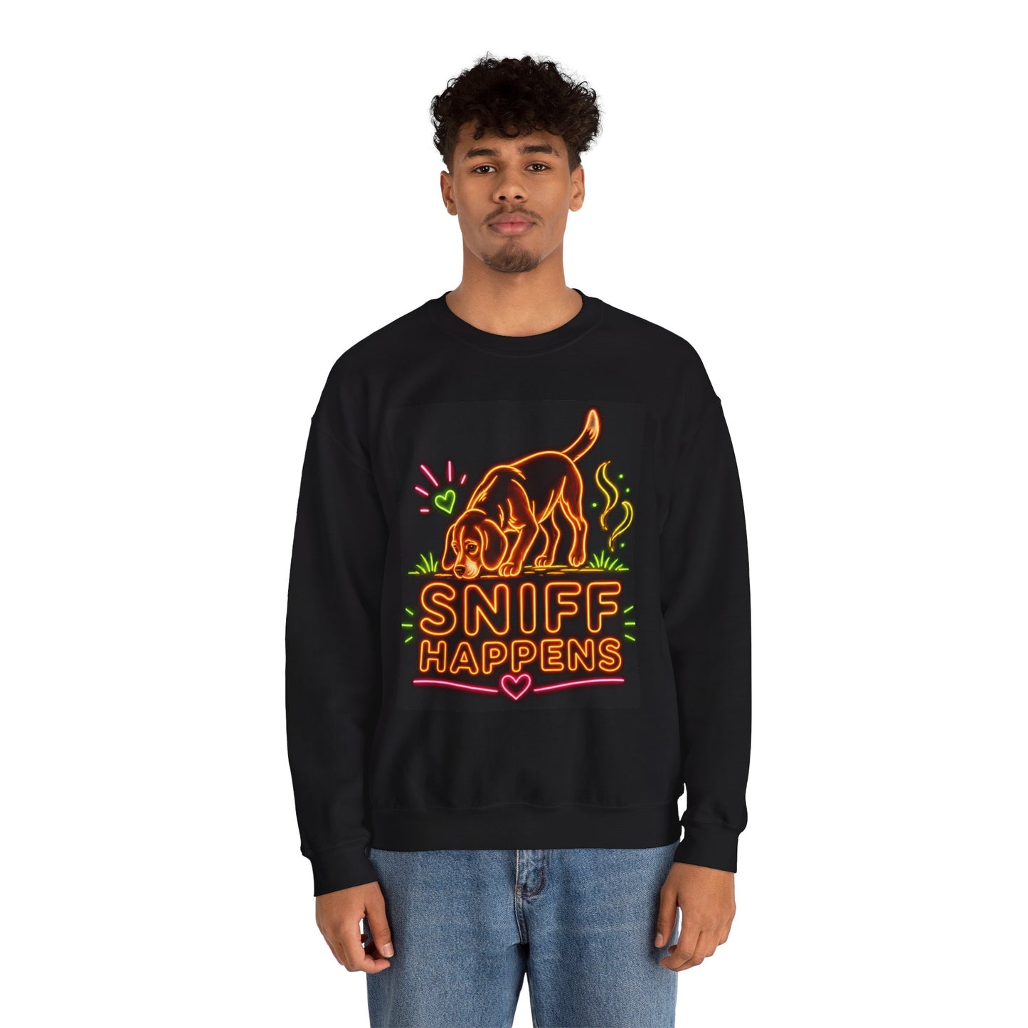 Beagle Sweatshirt — Neon Orange Sniff Happens