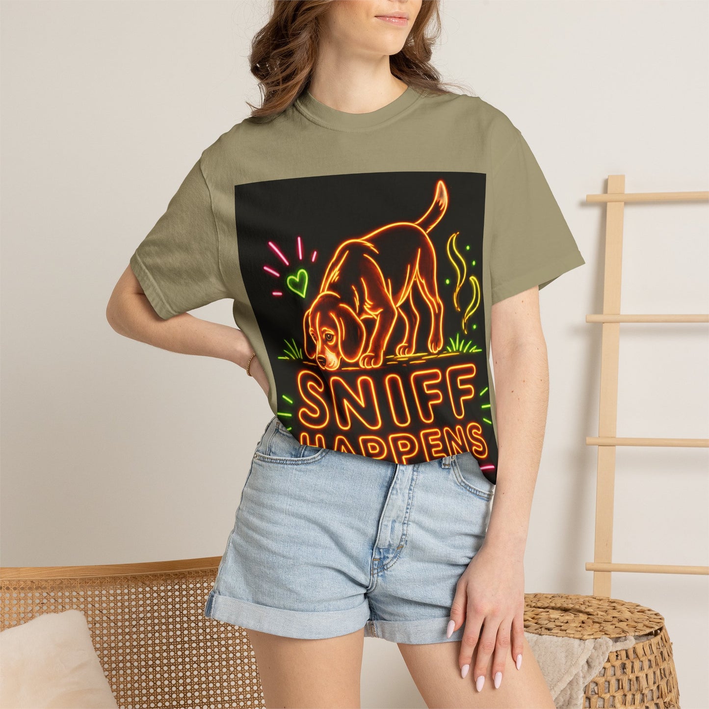 Beagle T-shirt - Neon Orange Sniff Happens