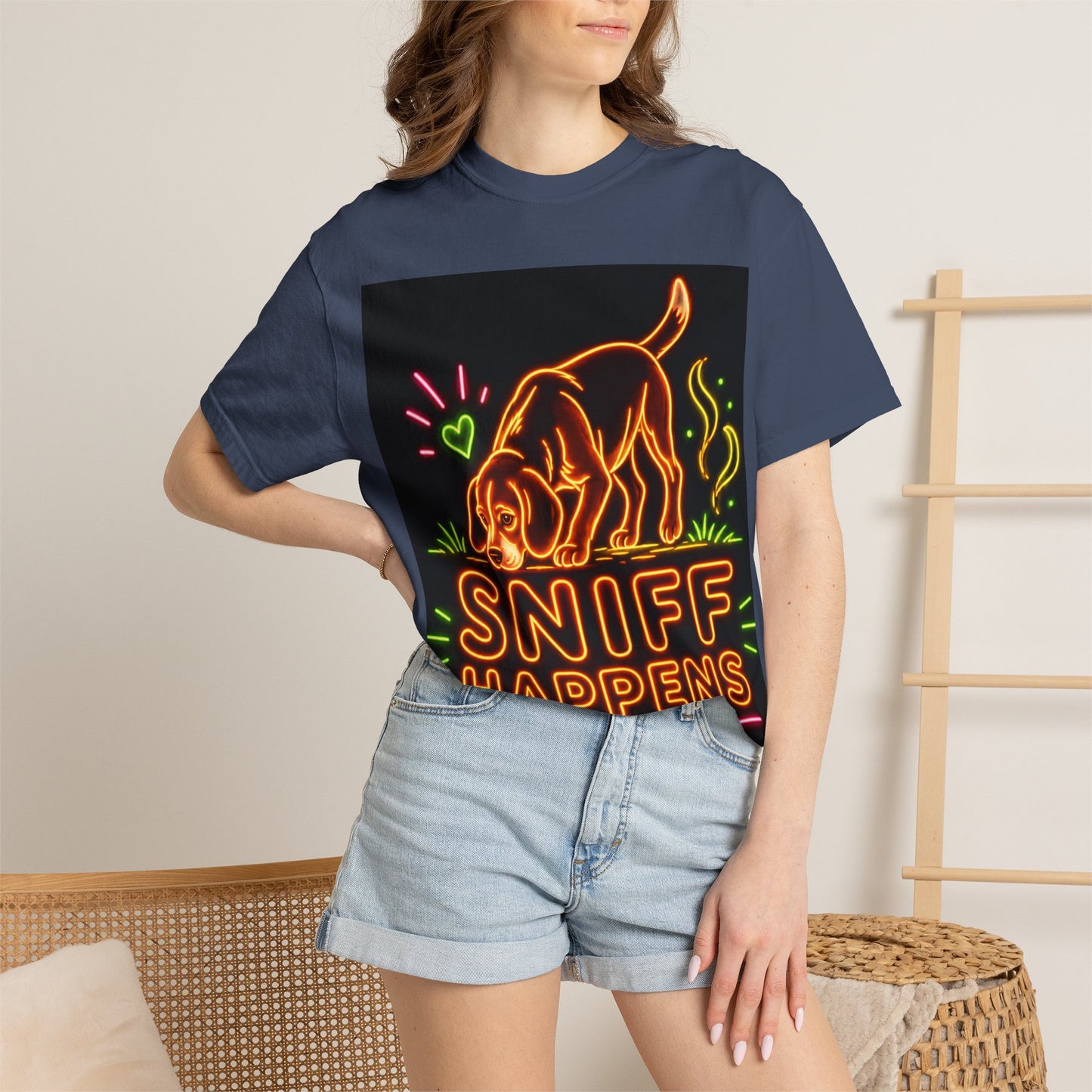 Beagle T-shirt - Neon Orange Sniff Happens