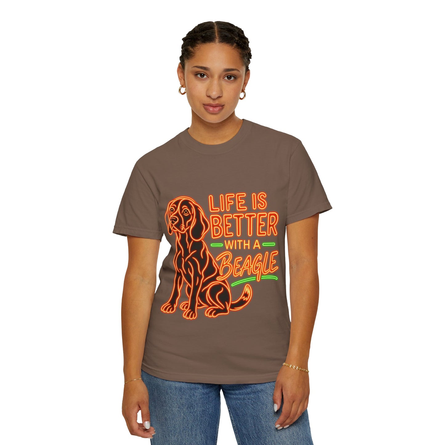 Beagle T-shirt - Neon Orange Life Is Better