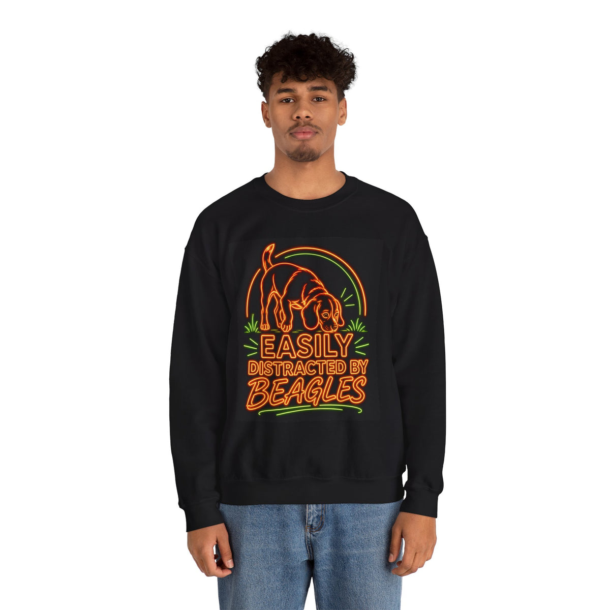 Beagle Sweatshirt — Neon Orange Easily Distracted