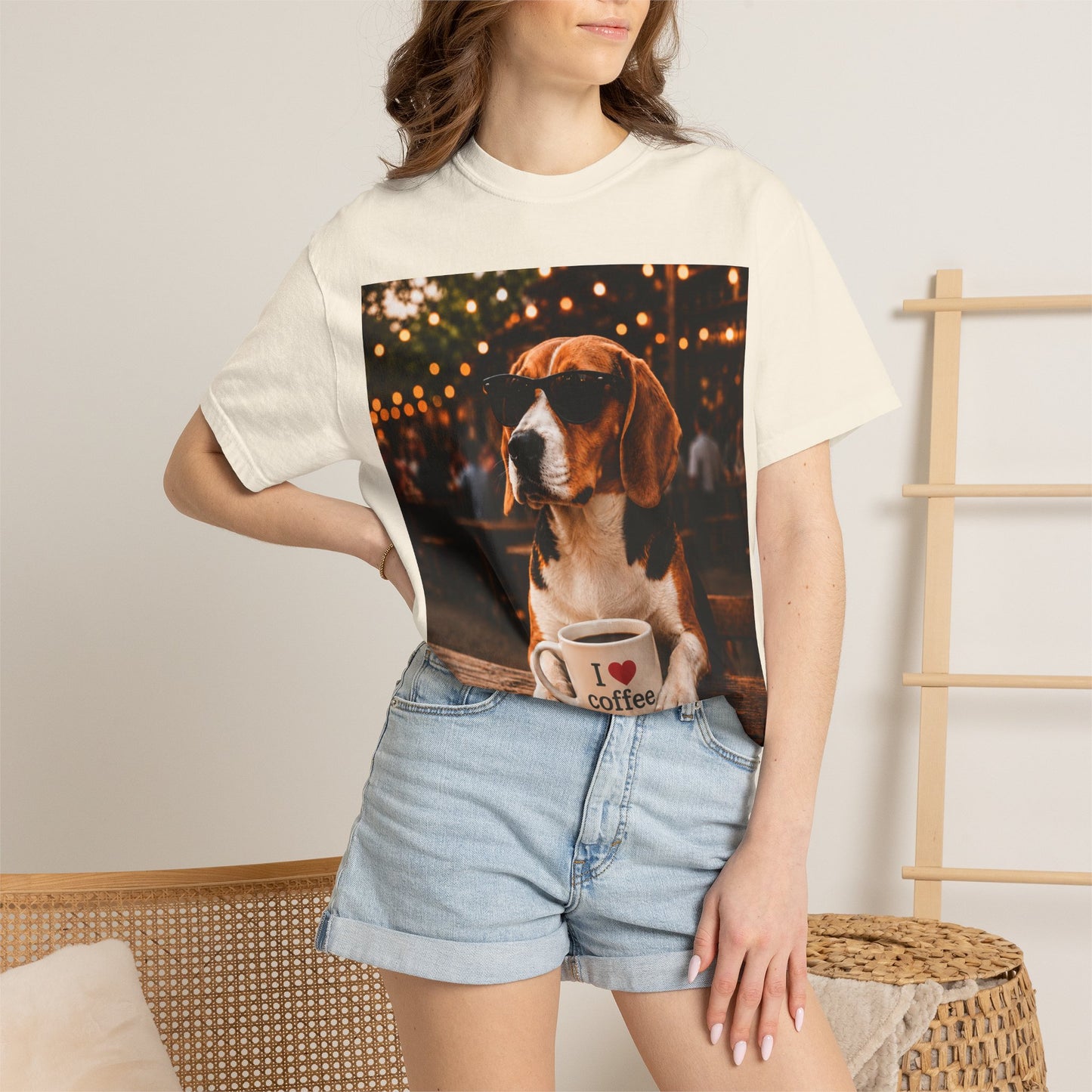 Beagle Coffee Lover T-Shirt – Hound with "I ❤️ coffee" Mug Graphic