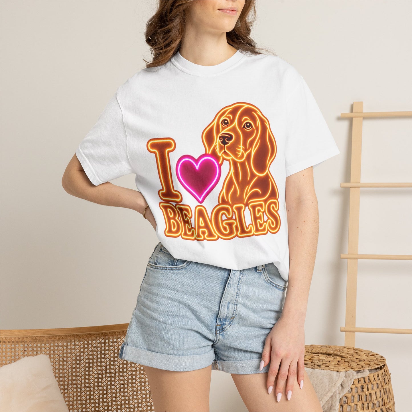Beagle T-shirt - Neon I Heart Beagles 1