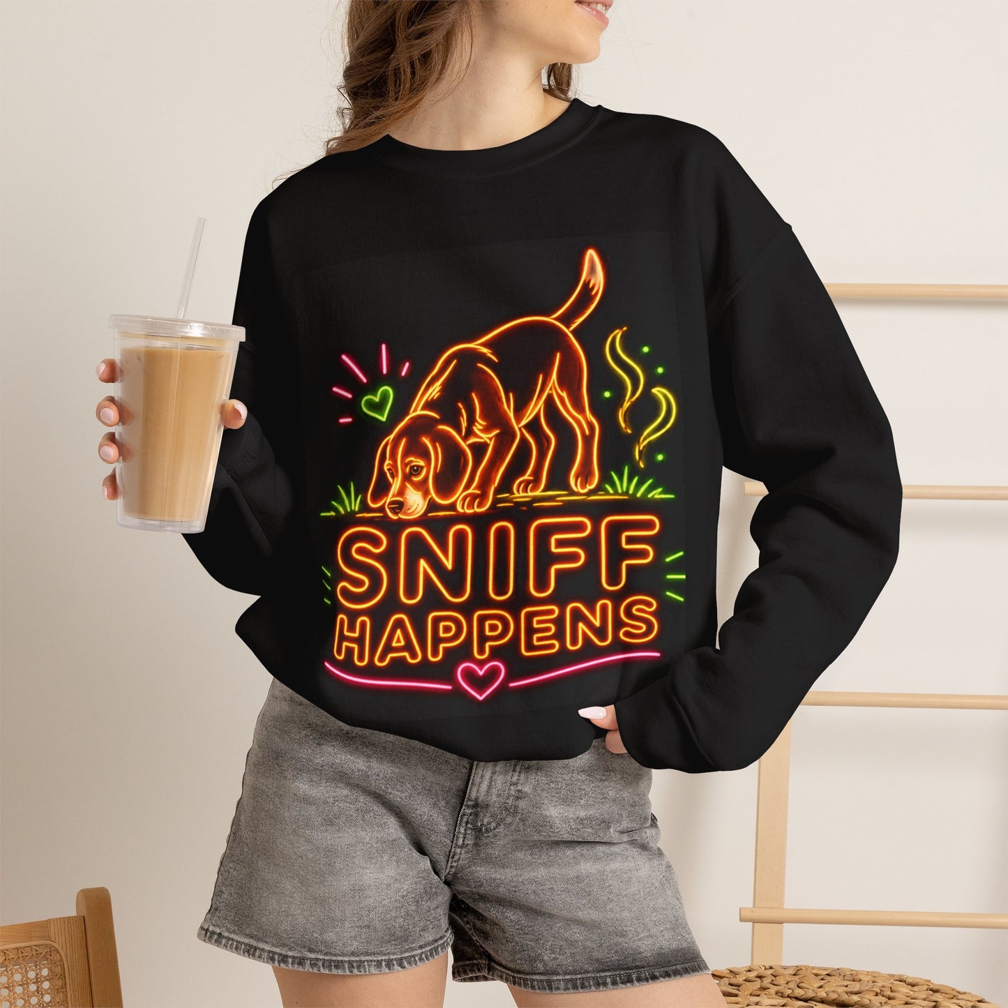 Beagle Sweatshirt — Neon Orange Sniff Happens