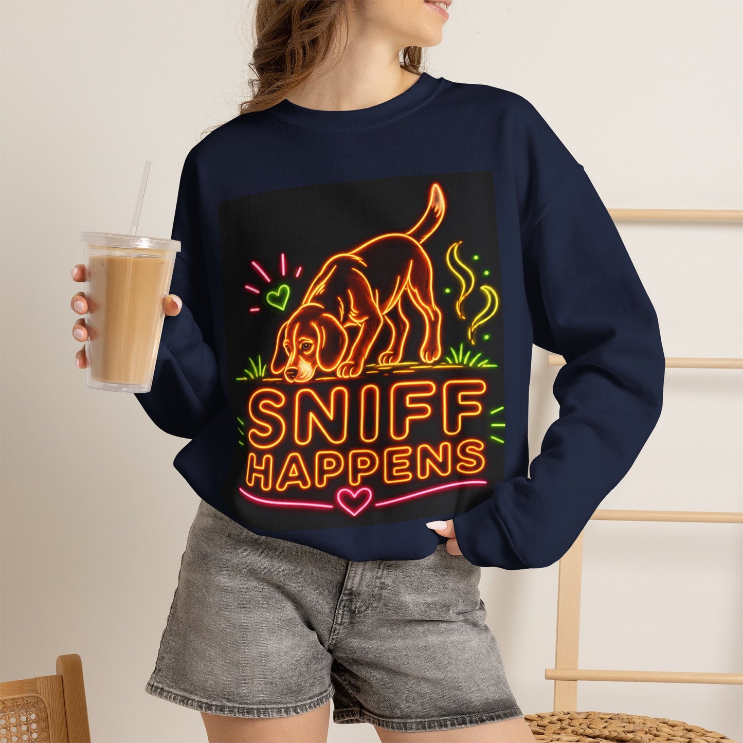Beagle Sweatshirt — Neon Orange Sniff Happens