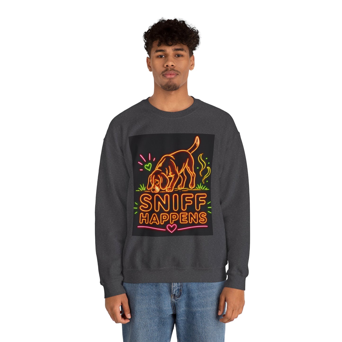 Beagle Sweatshirt — Neon Orange Sniff Happens