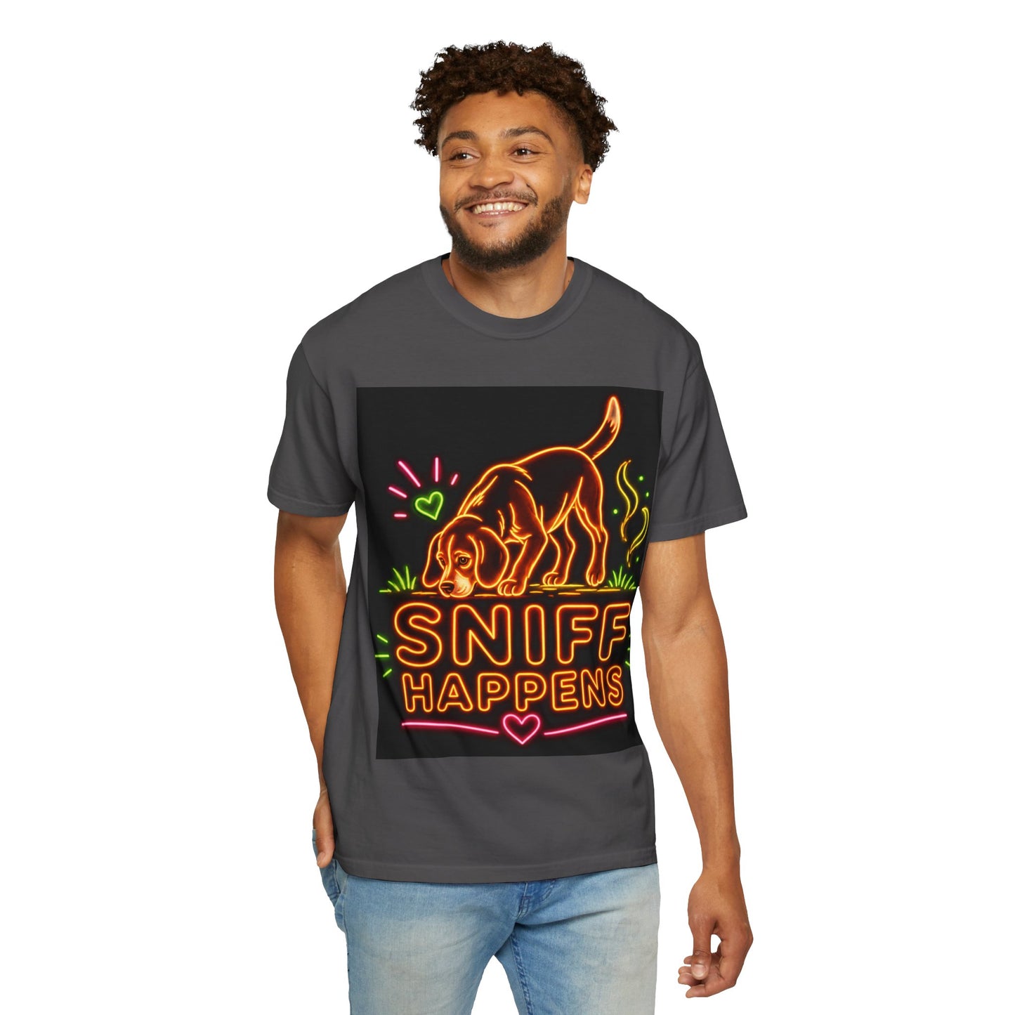 Beagle T-shirt - Neon Orange Sniff Happens