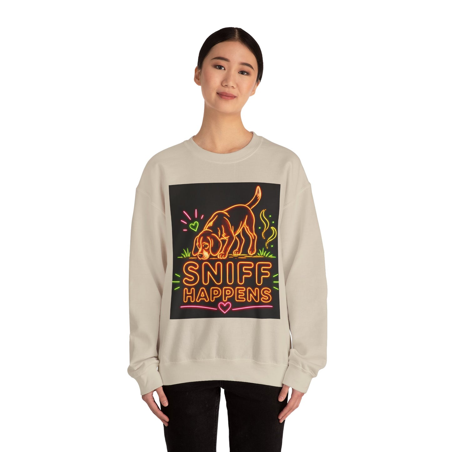 Beagle Sweatshirt — Neon Orange Sniff Happens