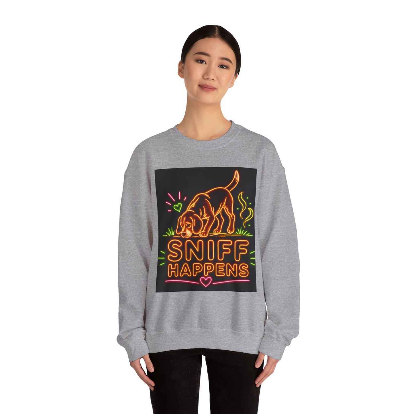 Beagle Sweatshirt — Neon Orange Sniff Happens