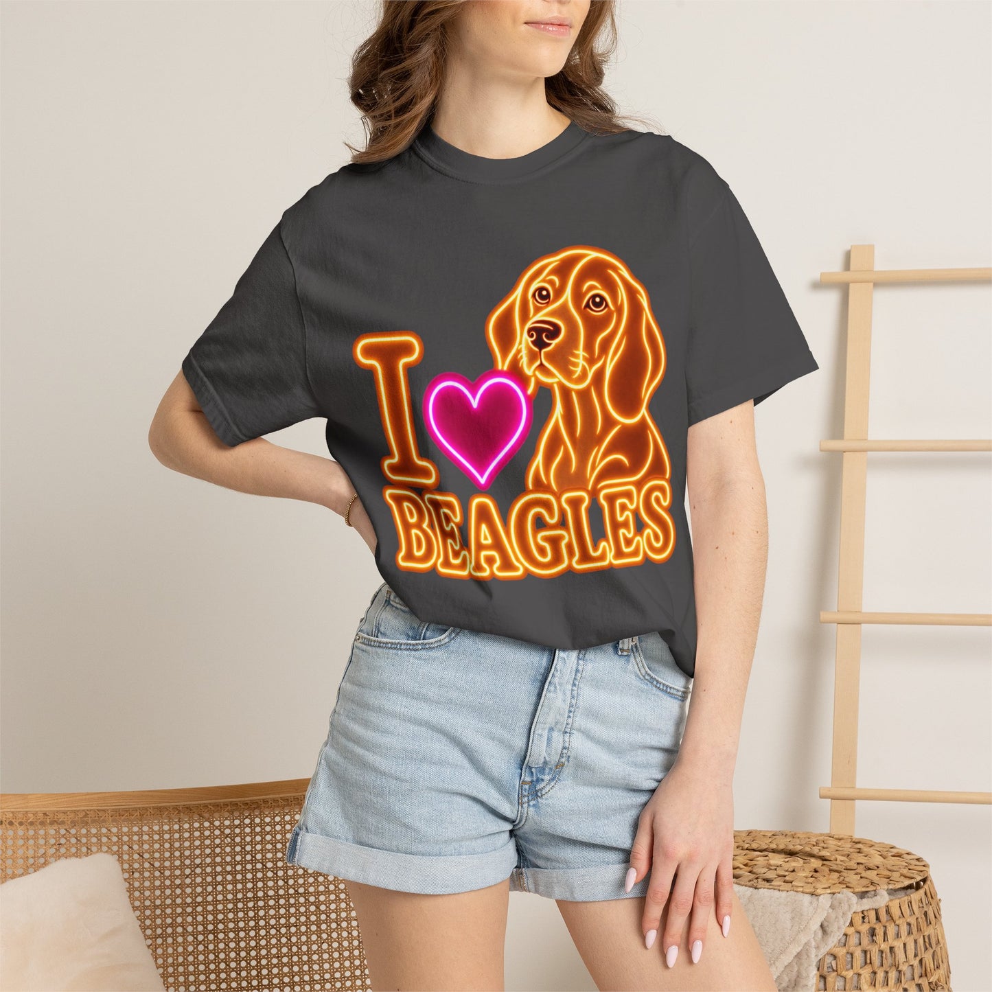 Beagle T-shirt - Neon I Heart Beagles 1