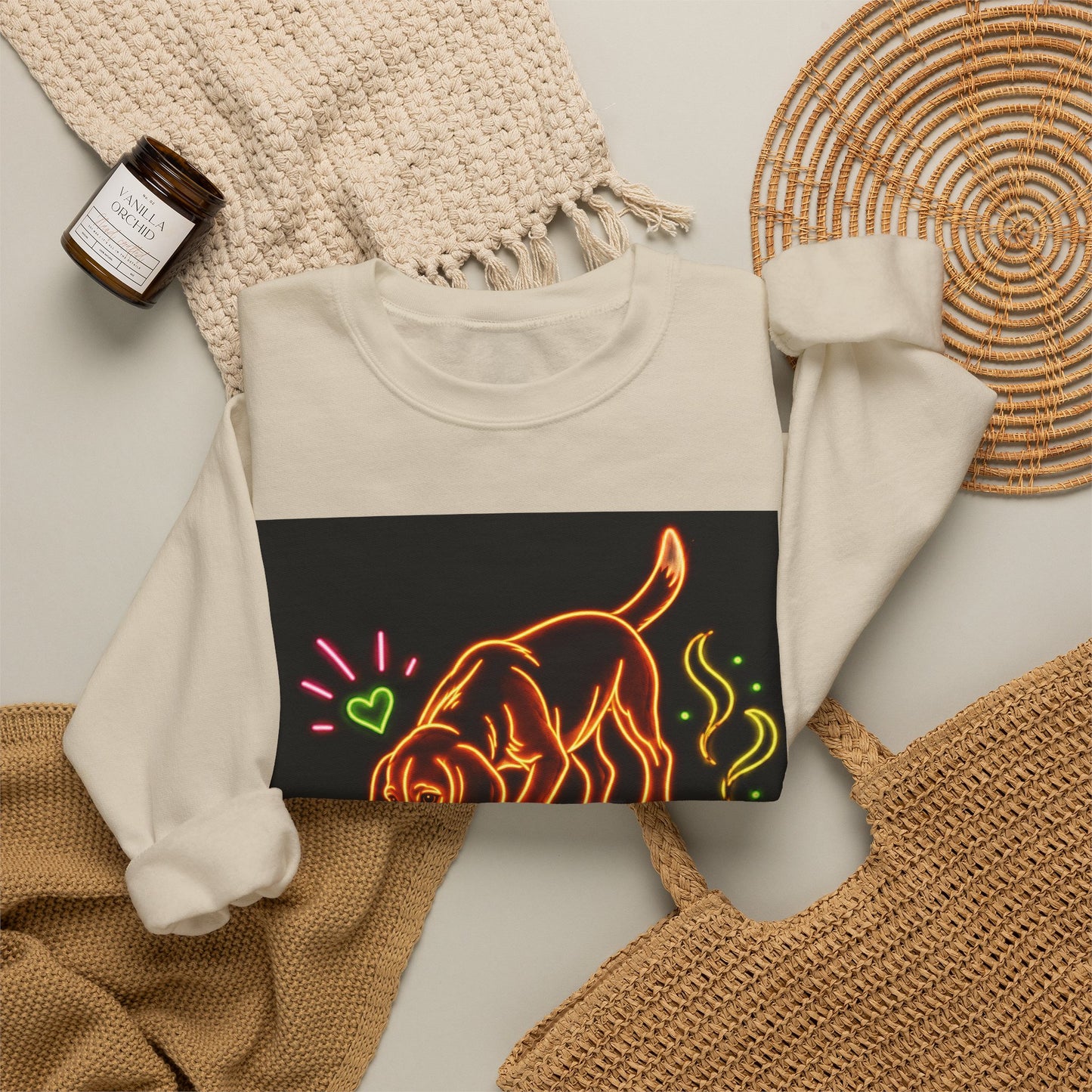 Beagle Sweatshirt — Neon Orange Sniff Happens