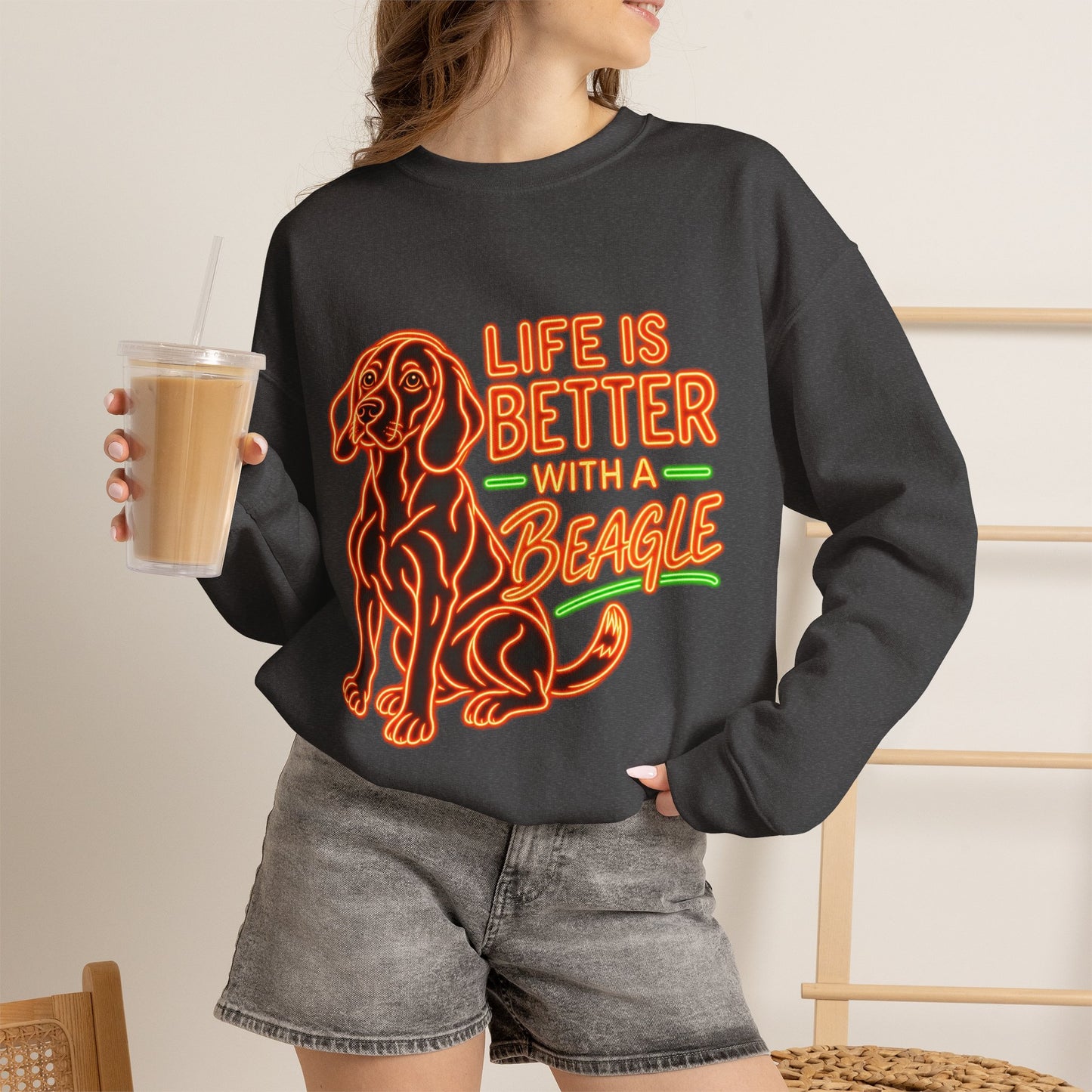 Beagle Sweatshirt — Neon Orange Life Is Better
