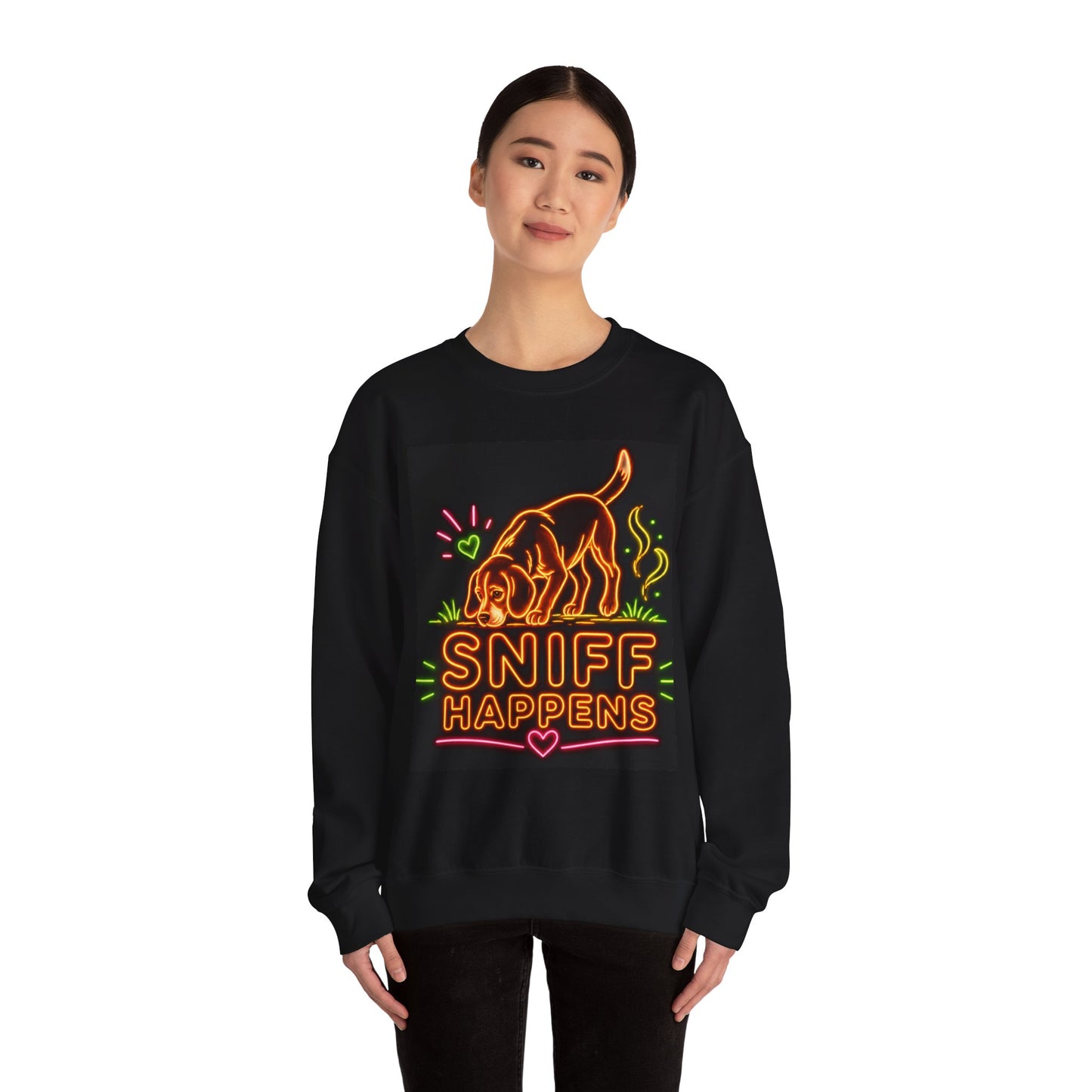 Beagle Sweatshirt — Neon Orange Sniff Happens