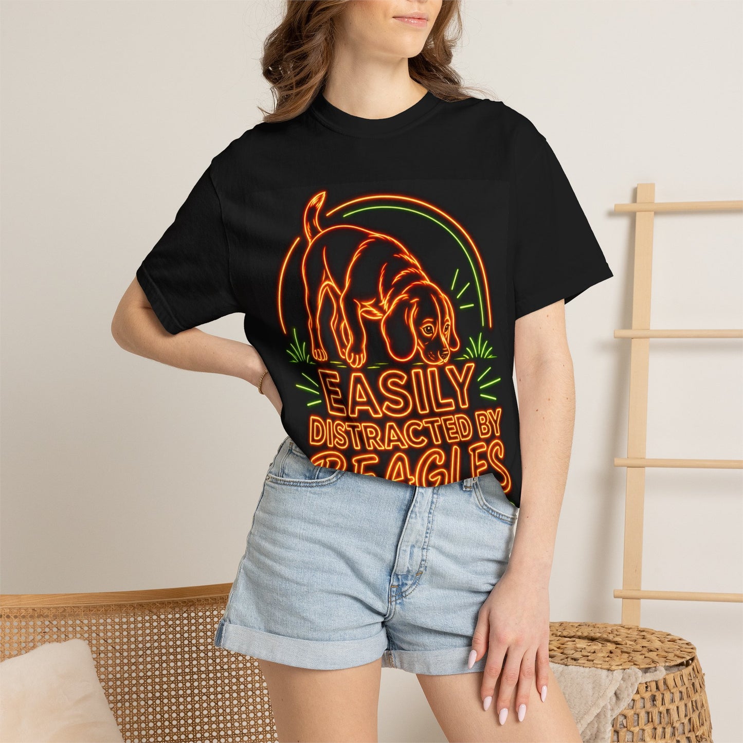 Beagle T-shirt - Neon Orange Easily Distracted