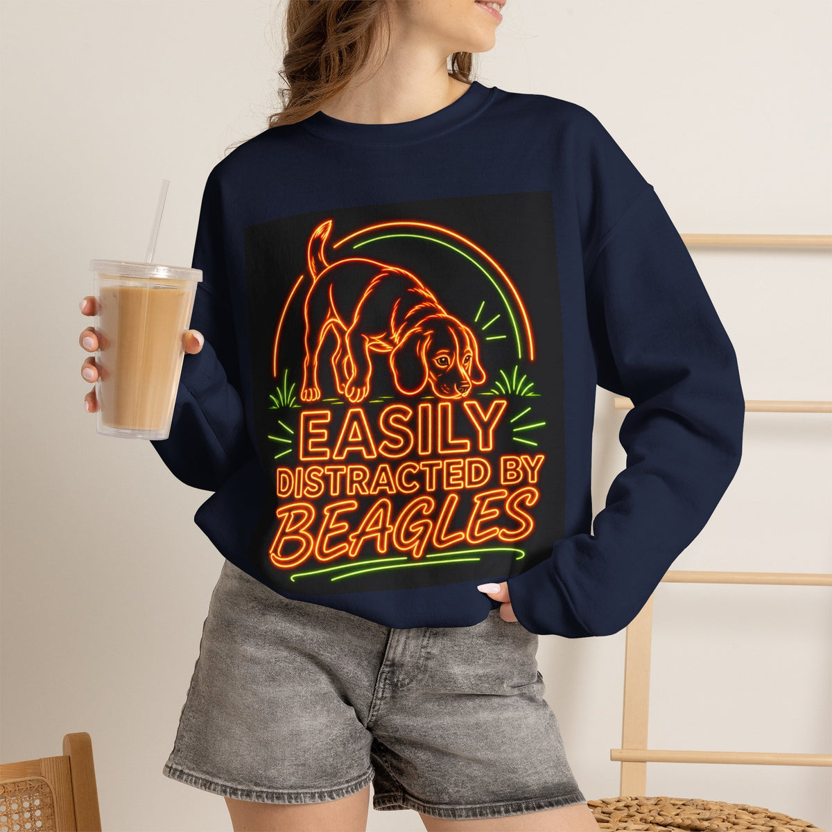 Beagle Sweatshirt — Neon Orange Easily Distracted