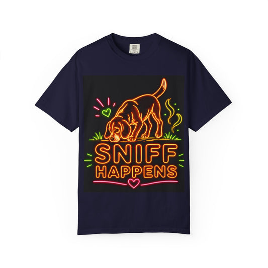 Beagle T-shirt - Neon Orange Sniff Happens