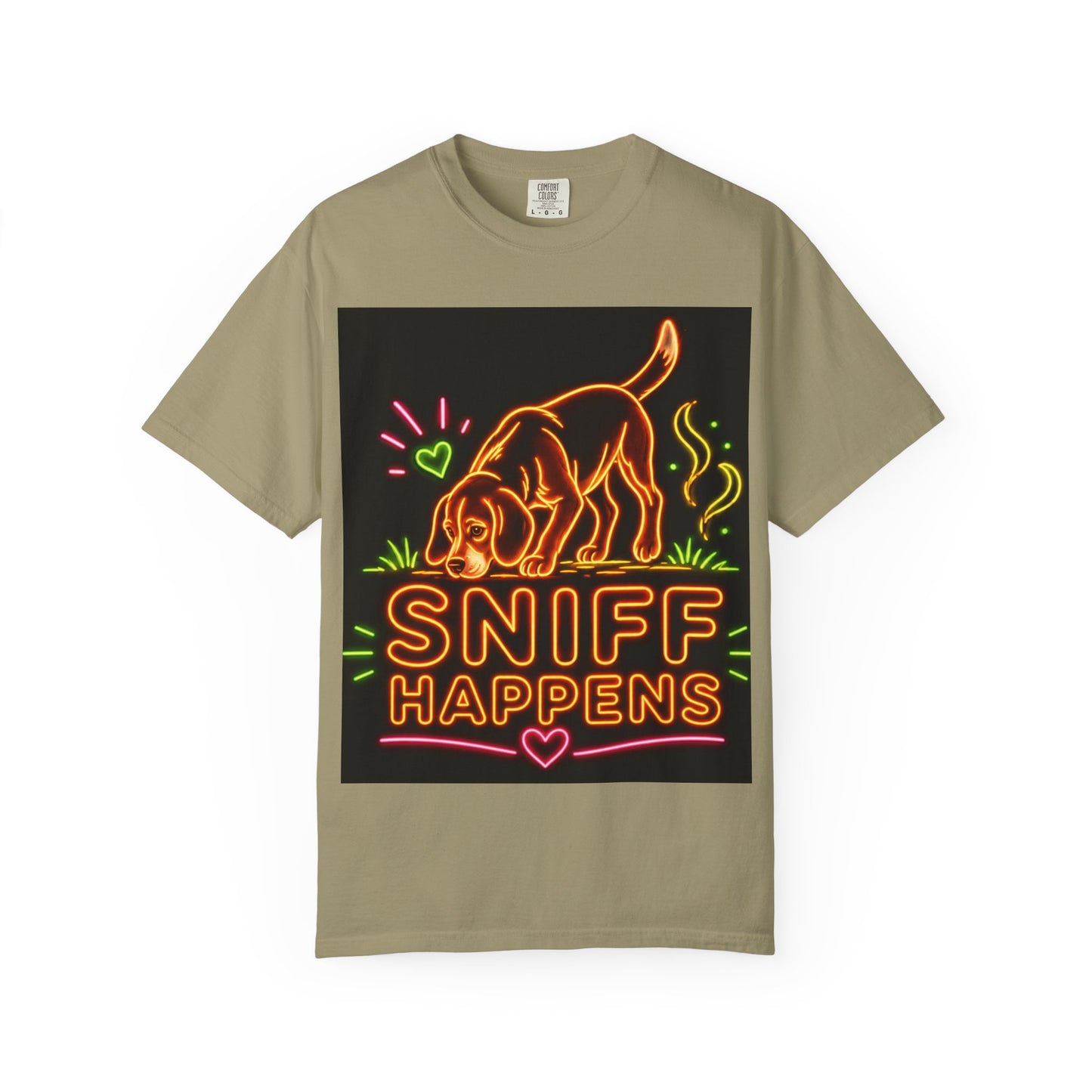 Beagle T-shirt - Neon Orange Sniff Happens
