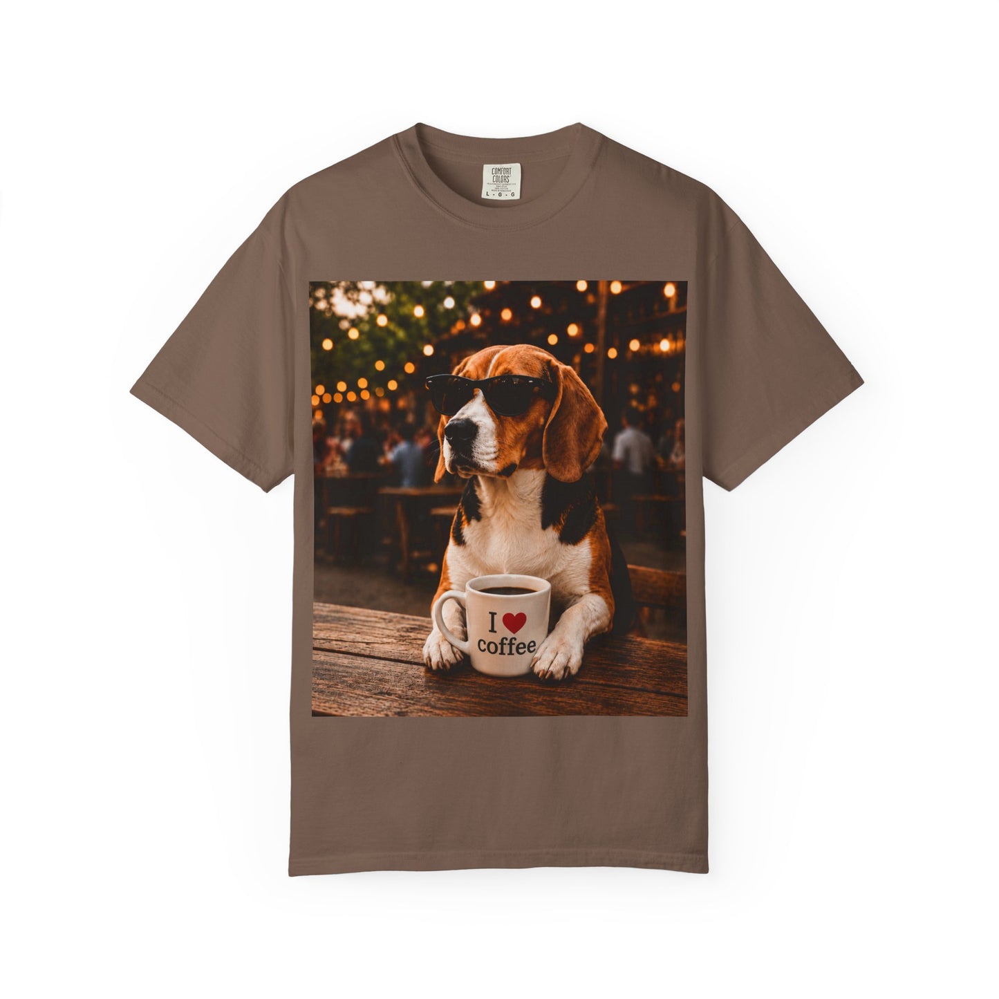 Beagle Coffee Lover T-Shirt – Hound with "I ❤️ coffee" Mug Graphic