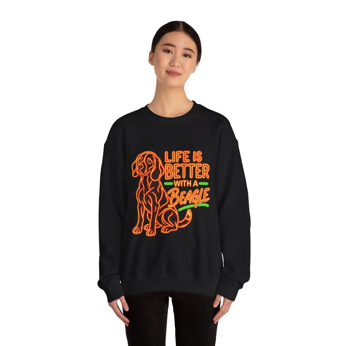 Beagle Sweatshirt — Neon Orange Life Is Better