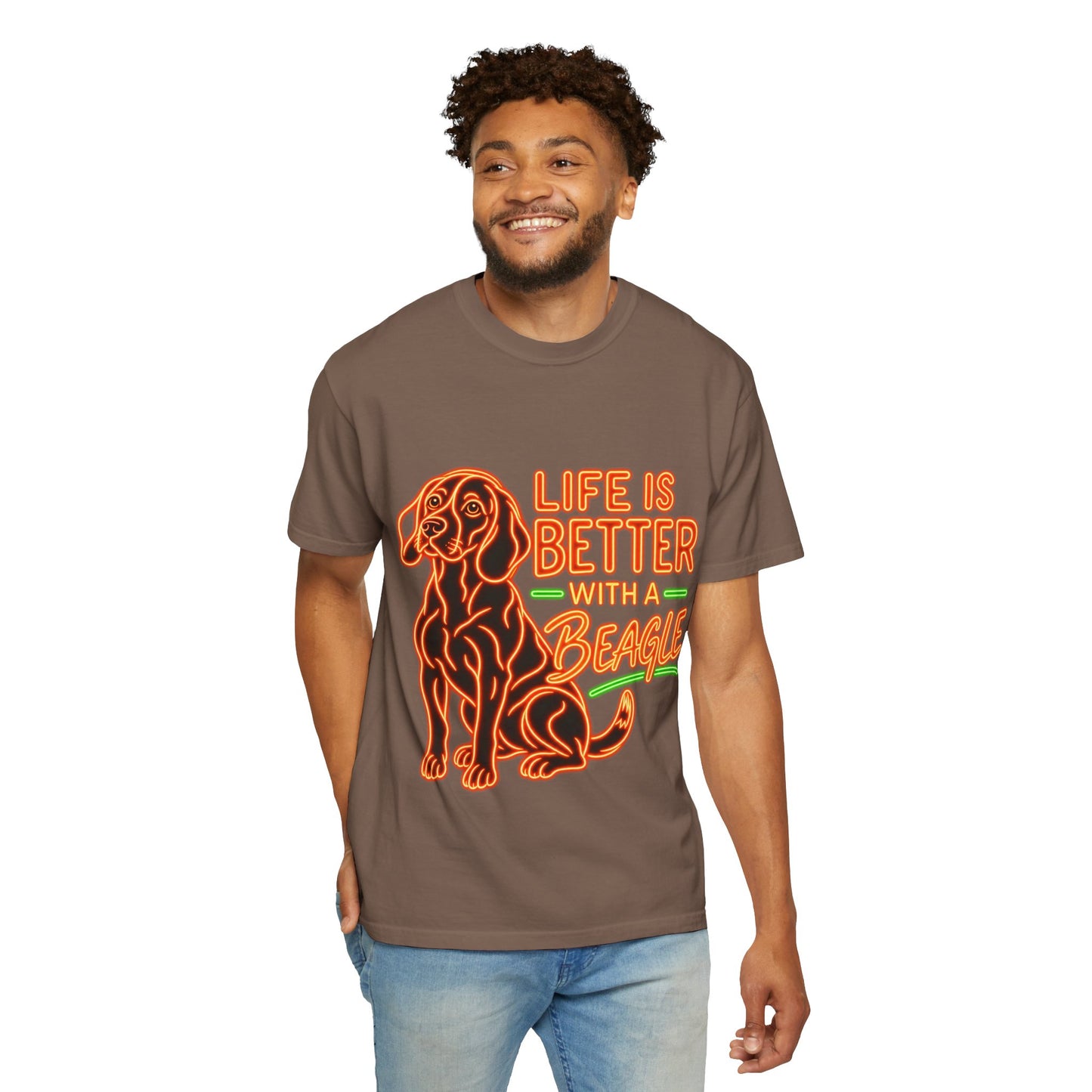 Beagle T-shirt - Neon Orange Life Is Better