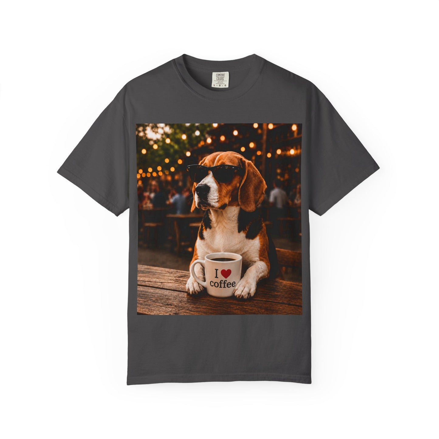 Beagle Coffee Lover T-Shirt – Hound with "I ❤️ coffee" Mug Graphic