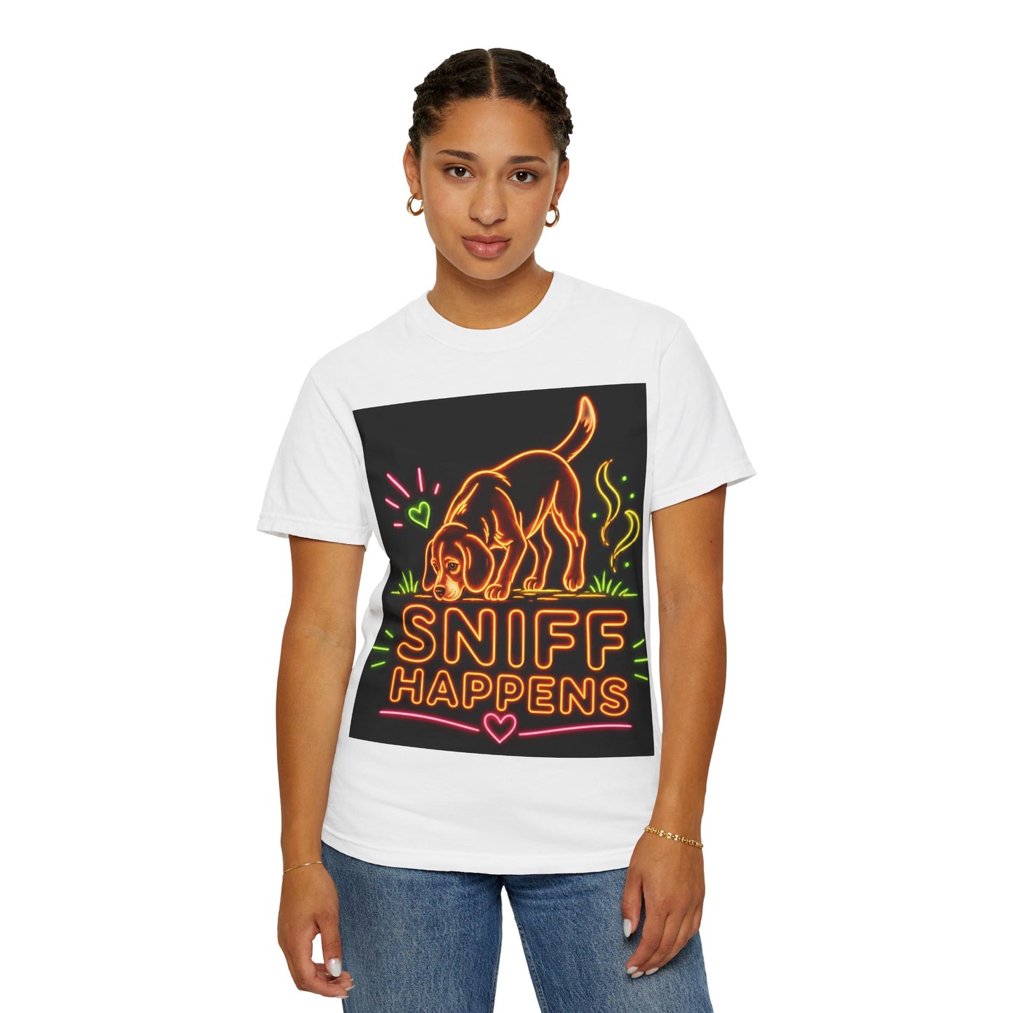 Beagle T-shirt - Neon Orange Sniff Happens