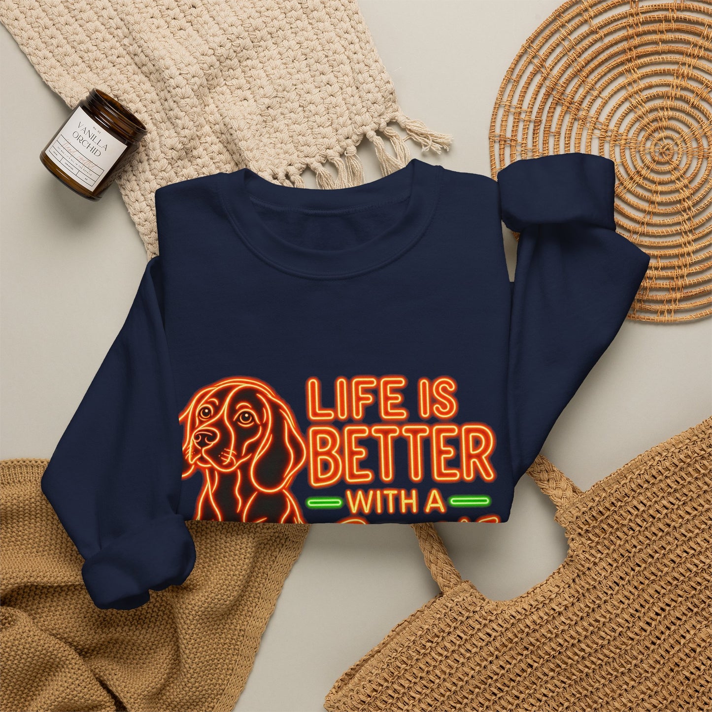 Beagle Sweatshirt — Neon Orange Life Is Better